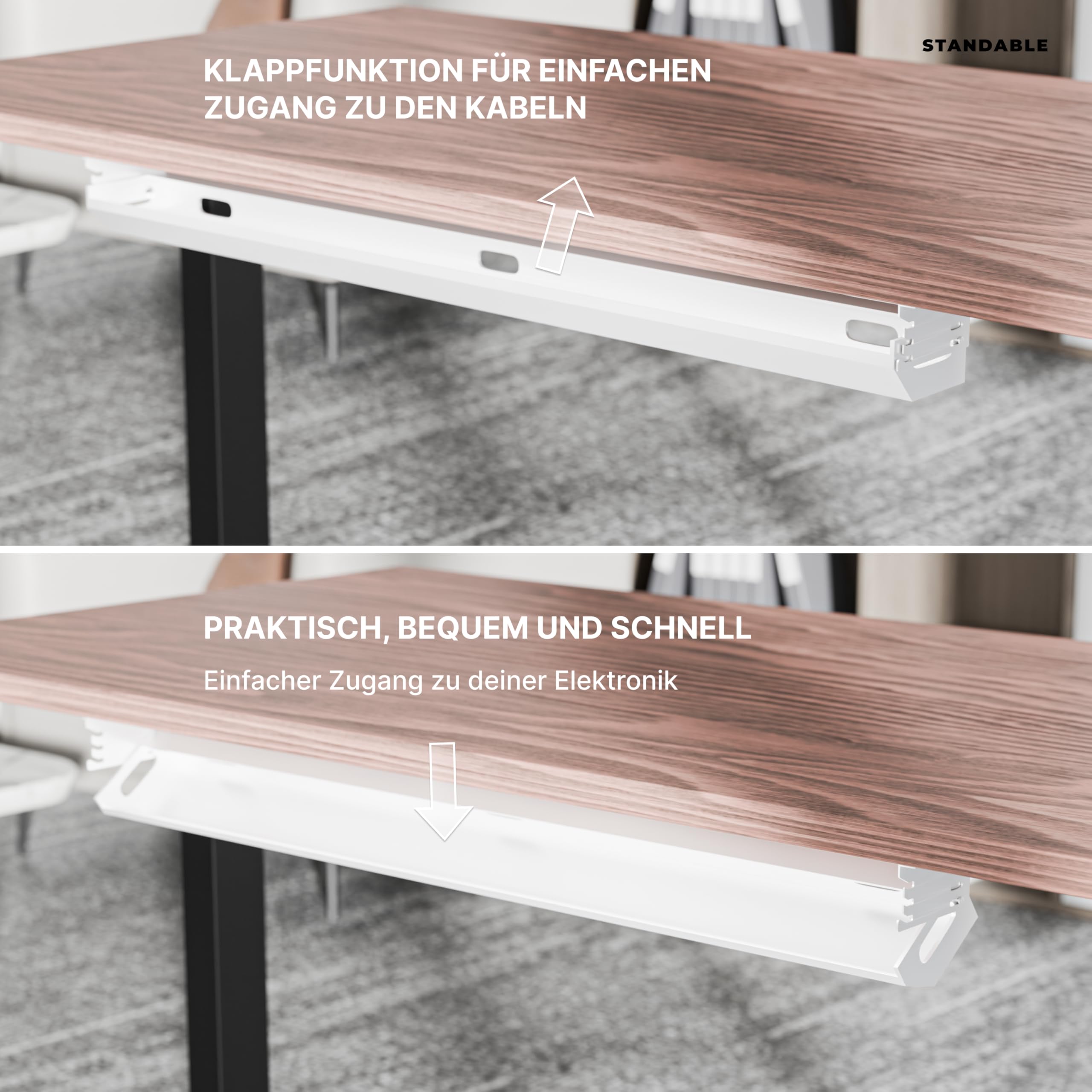 Kabelwanne FLIP I Kabelkanal Schreibtisch in 117 x 15.5 x 8 cm I Halterung für optimales Kabelmanagement Schreibtisch I Kabelkanal Tisch I Cable Management einfache Montage