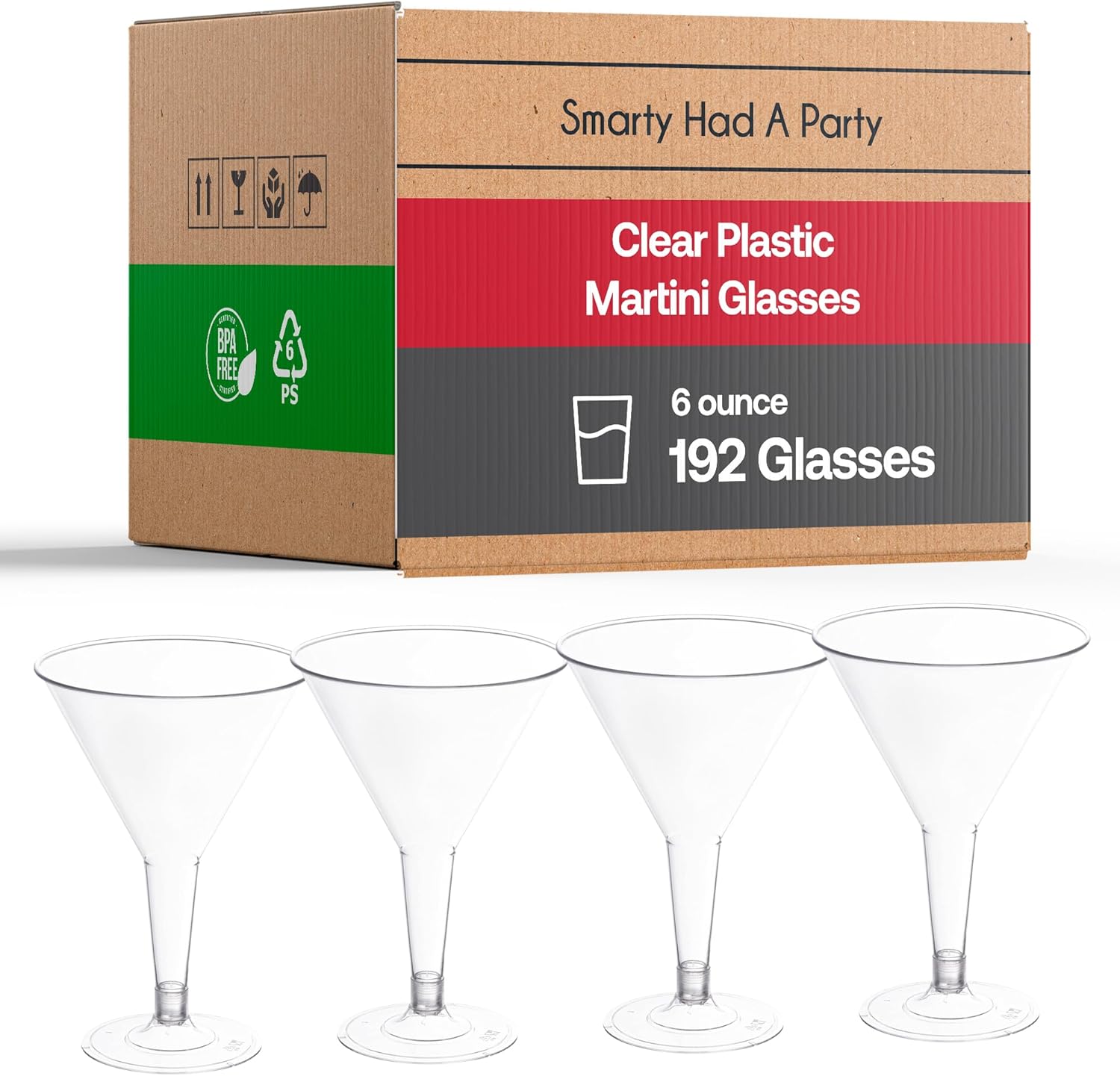 Large 6oz Clear Plastic Martini Glasses, Pack of 192 - Durable, Reusable, and Stylish Drinkware for Cocktails, Champagne, Margaritas, and More - Perfect for Parties, Weddings & Catering