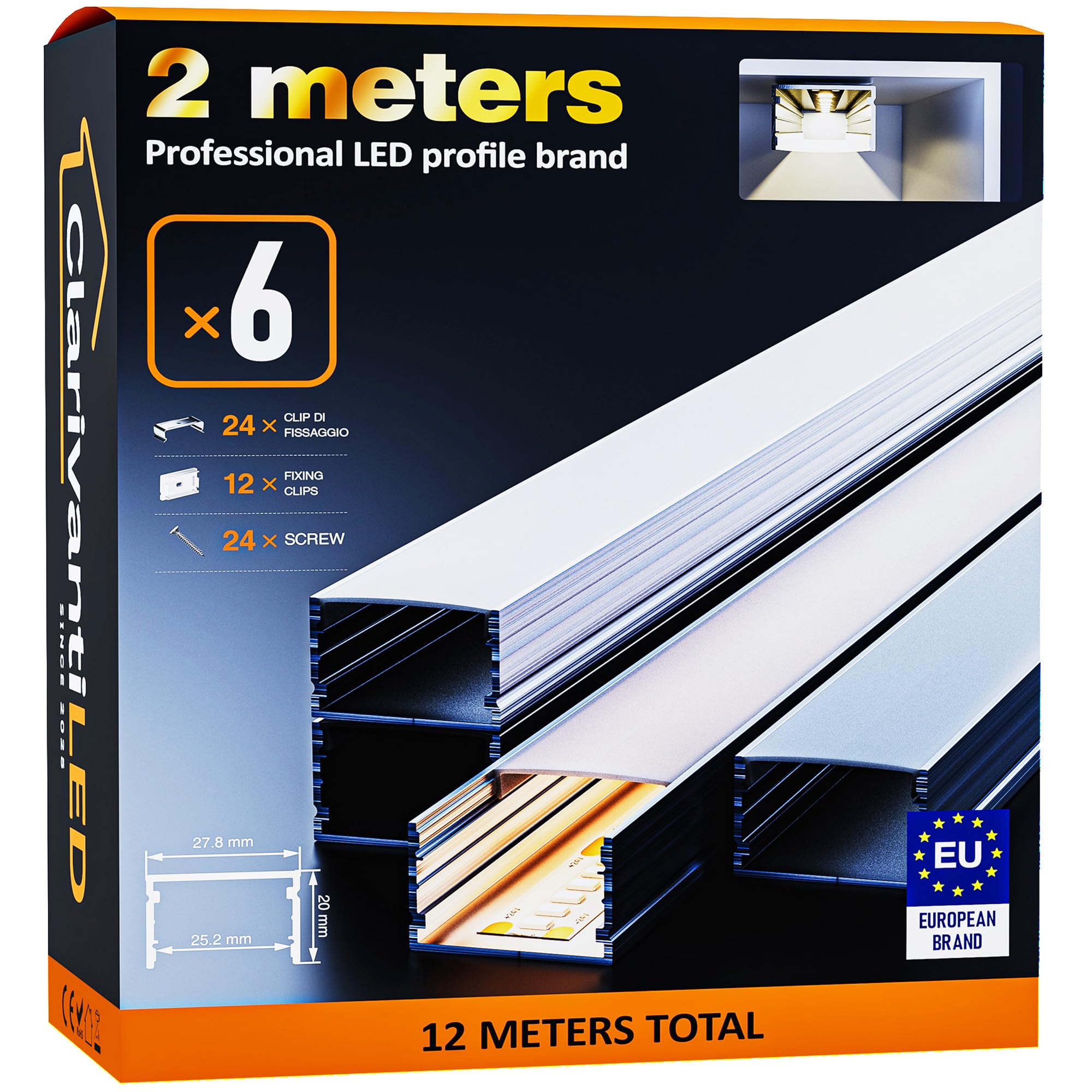 ClarivantiLED LED Profil 2m×6 Aluminium U-Form mit Milchig Weißer Abdeckung Kanal mit Diffusor,Alu Profil LED Streifen Schiene kanalleiste Aluprofil Streifen Profile,lichtkanal led strip aluschiene