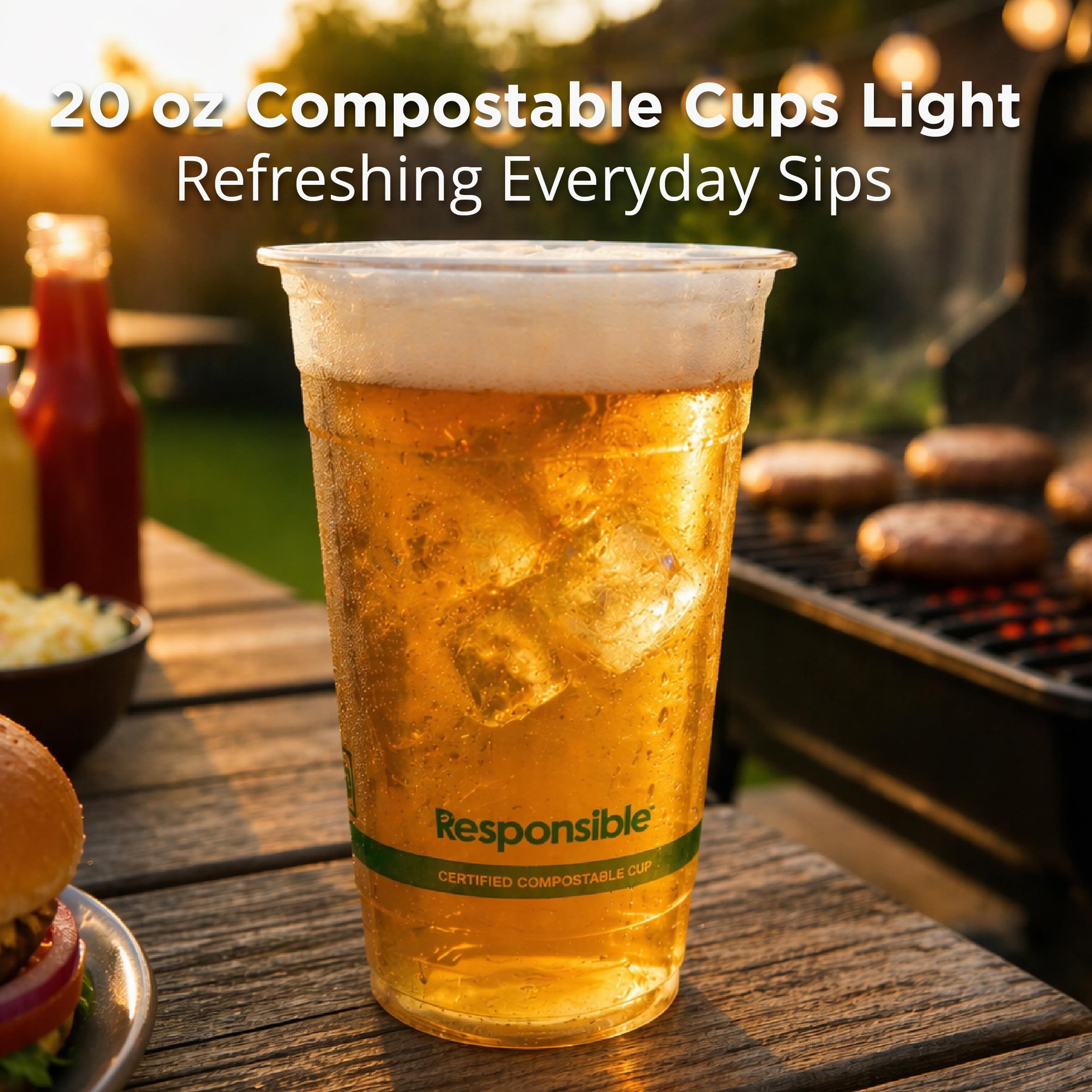 Responsible Products Taza fría transparente 100% compostable de 20 onzas, taza biodegradable extra fuerte, hecha de materiales vegetales naturales (1000 tazas)