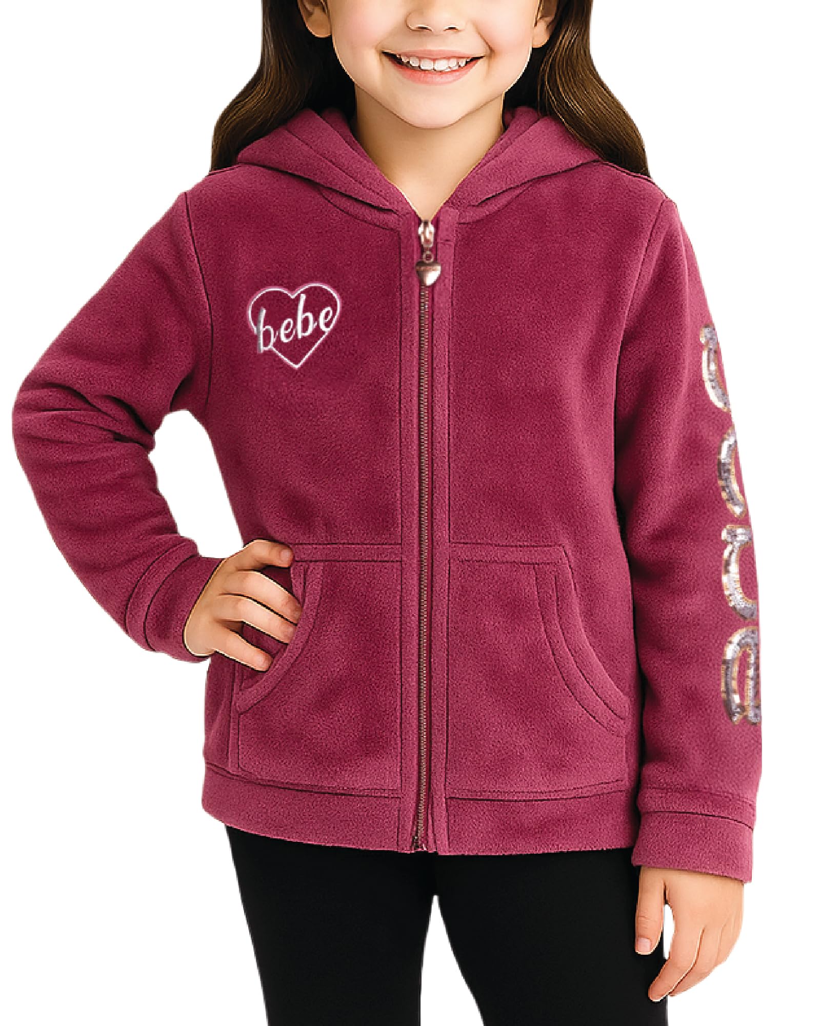 bebe Girls Sherpa Hoodie - Cozy Lightweight Sherpa Fleece Cute Full Zip Up Graphic Hoodie Sweatshirt for Girls