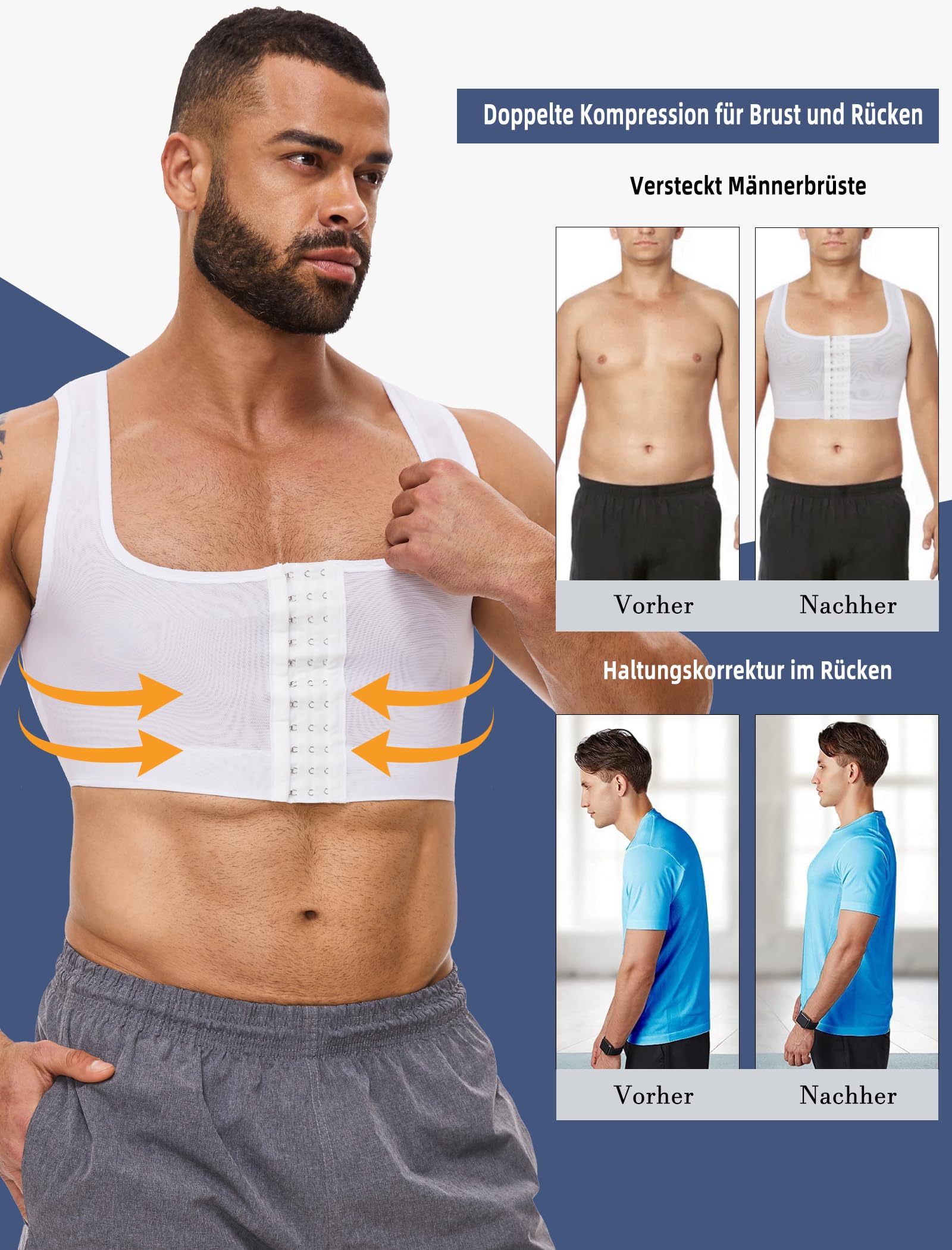 MISS MOLY Shapewear Herren Brust Binder Herren Ärmellos Binder Trans Tight Kompression Korsett Männer Elastische Bauchweg Unterhemd Figurformend Body Shaper Weste