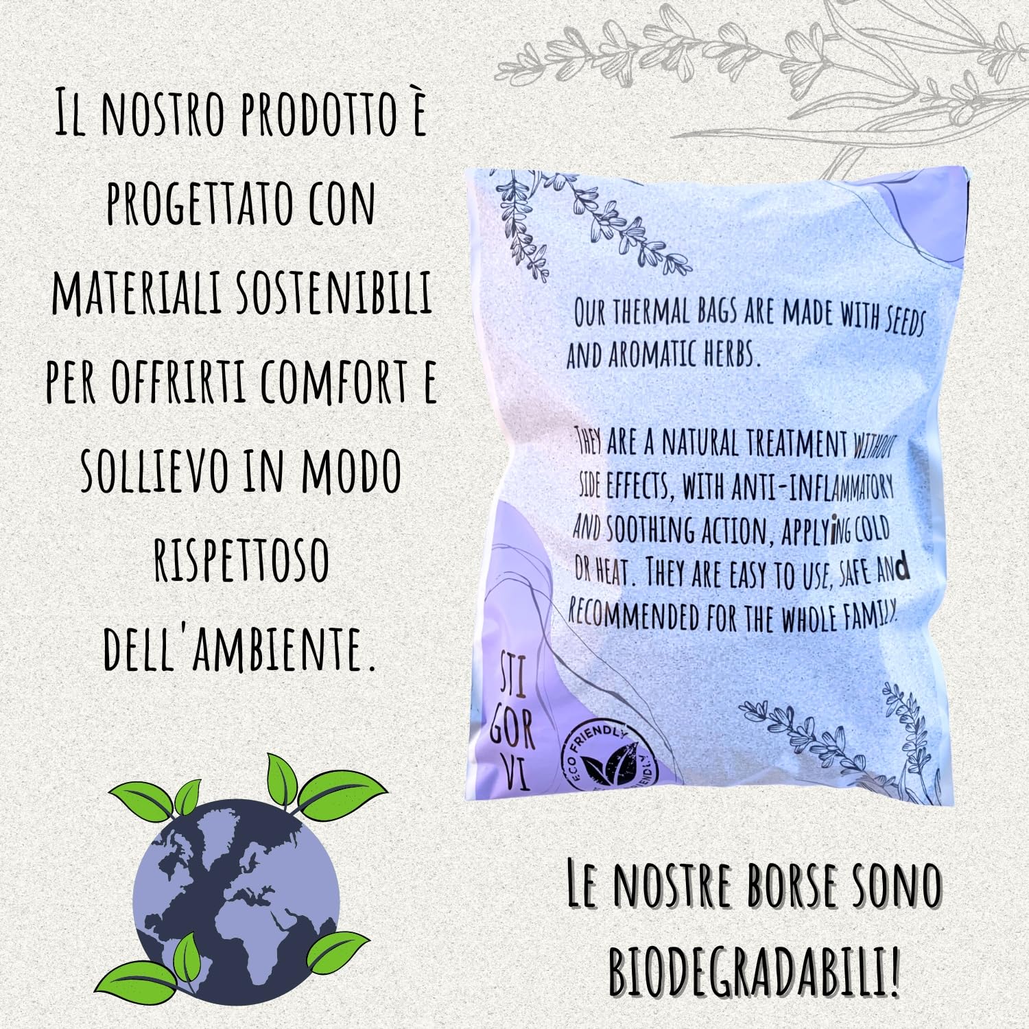 Sacchetto di semi per microonde fatto a mano in Spagna - Borsa termica multiuso per calore e freddo - Cuscino (13cm x 31cm) - 100% artigianale con semi naturali di lavanda