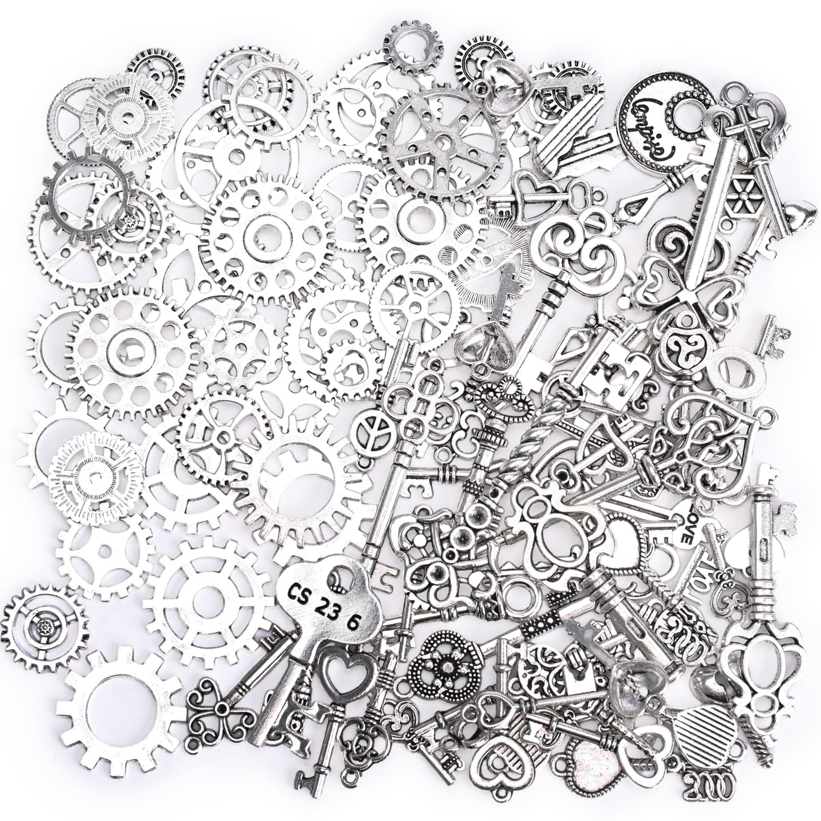 BigOttersBigOtters 200g Antique Steampunk Accessories, Silver Gears Steam Punk Metal Pendants Charms Wheels for Crafting Jewelry Making