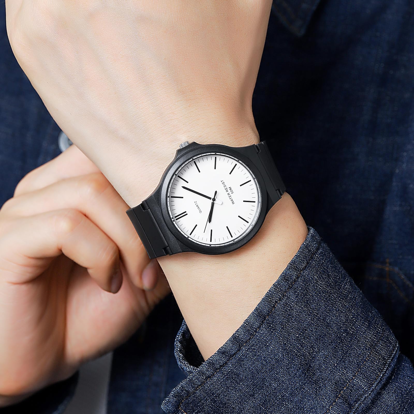 Reloj de pulsera unisex analógico de cuarzo para hombre, minimalista, resistente al agua, 5 ATM, relojes clásicos simples, para hombre, mujer, adolescente, deportivo