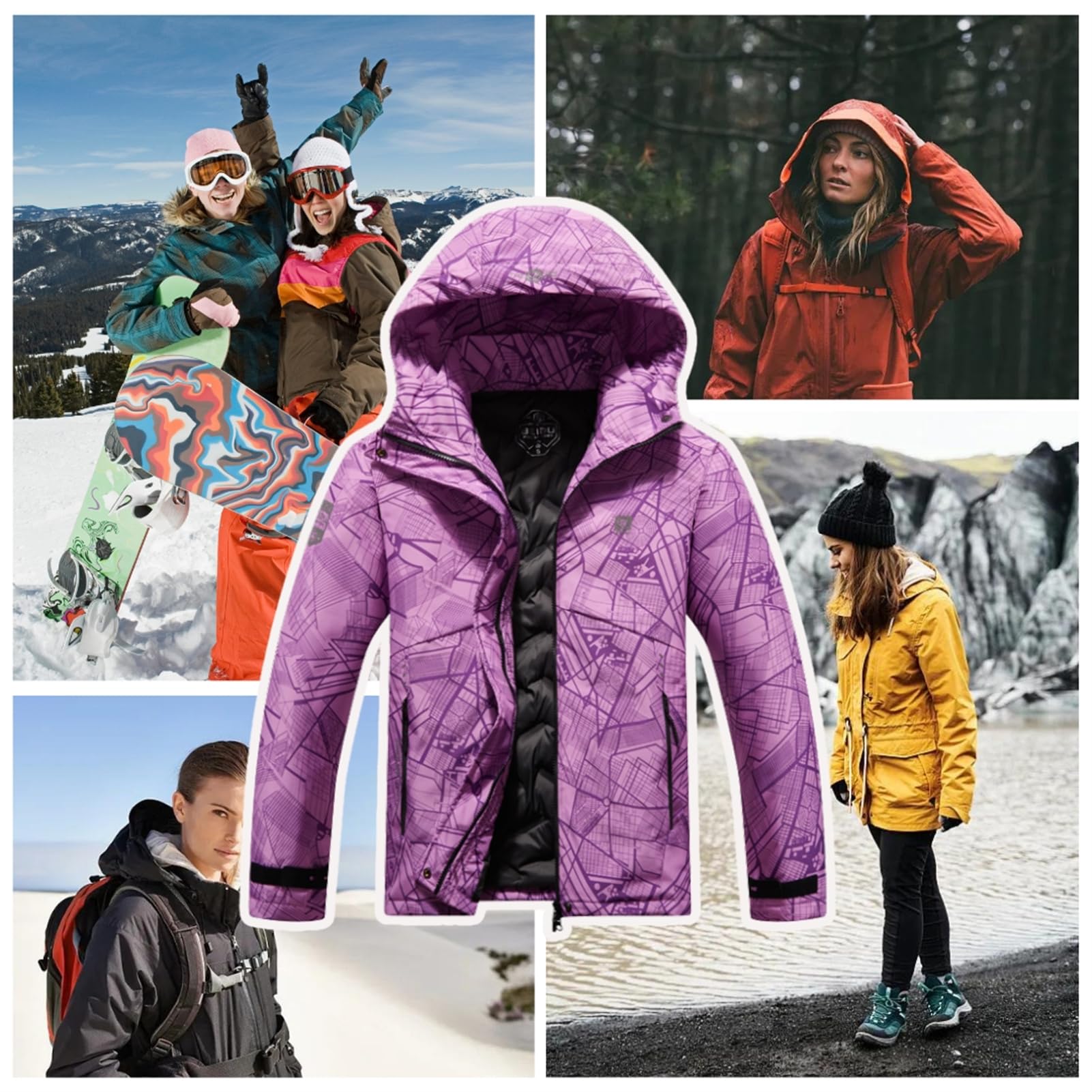 SotRong Vestes imperméables d'extérieur pour femme, manteaux de ski en polaire chaude avec capuche, coupe-vent, alpinisme, escalade, randonnée (violet, taille L), a-violet, L