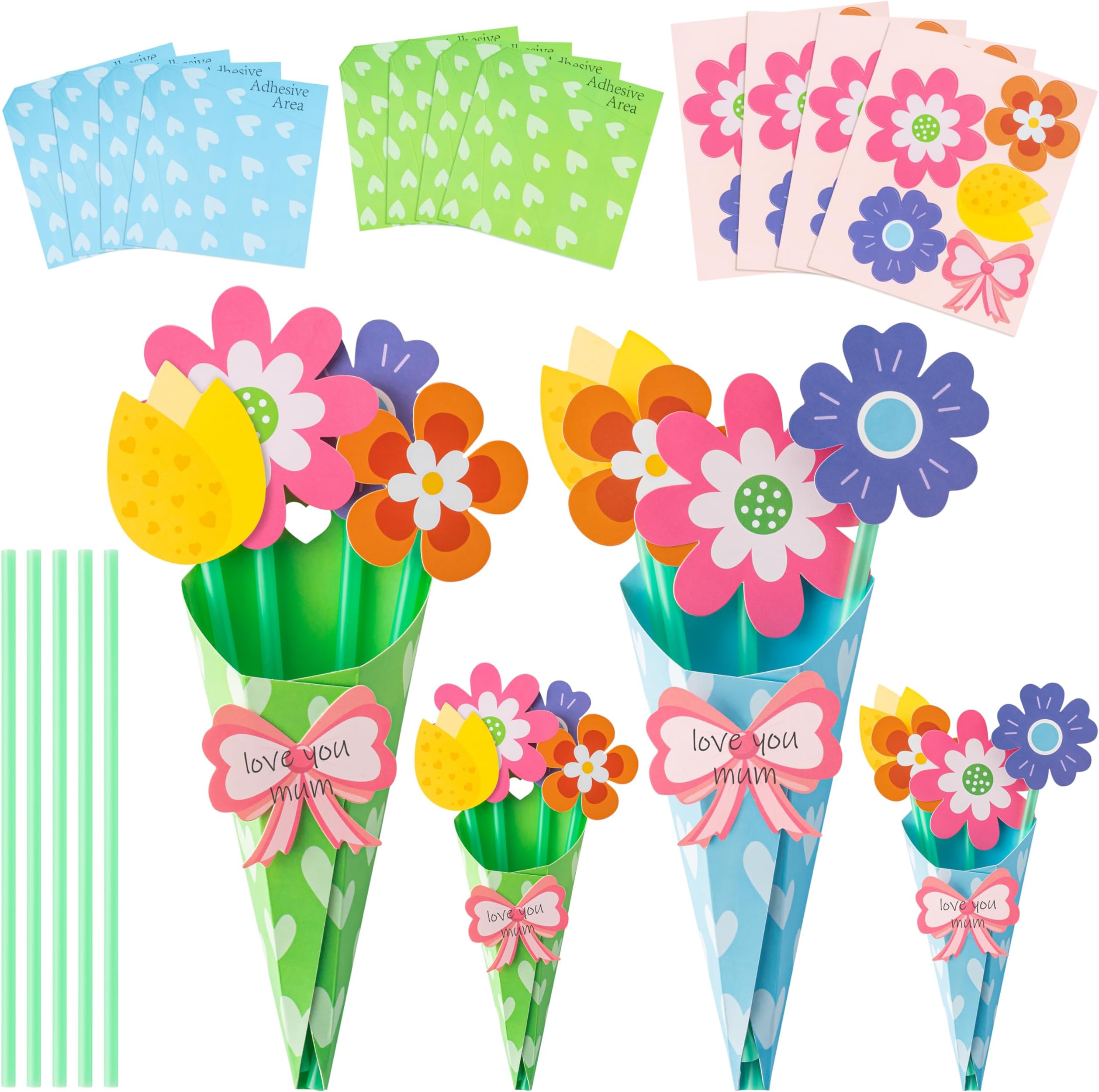 Flower Bouquet Craft Kit - 24Pcs Mother's Day Flower Bouquet Craft in Two Colors for Kids Make Your Own Bunch of Flowers Teacher Appreciation Week DIY Gift School Classroom Home Fun Activities