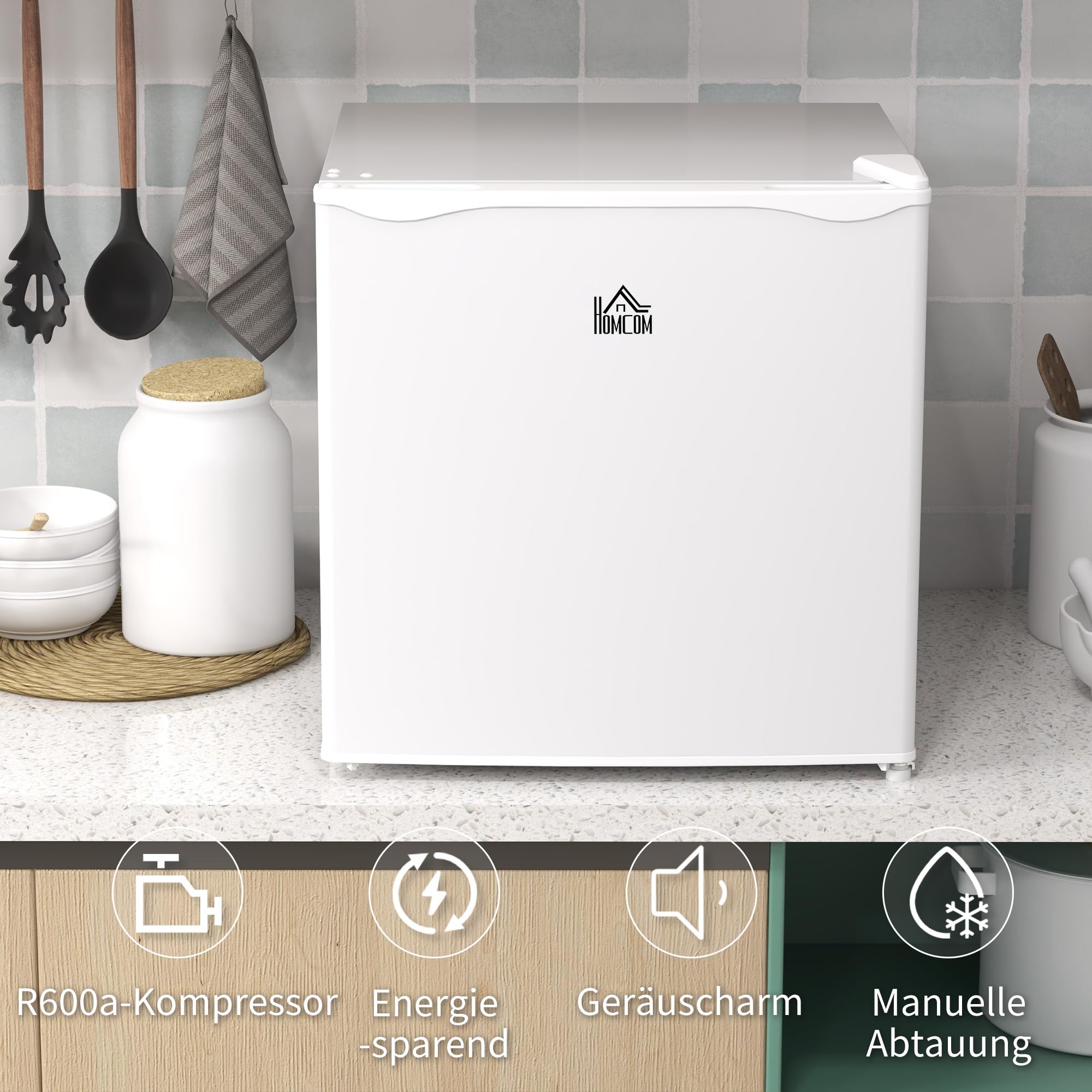 HOMCOM Mini congelatore 35 L box freezer elettrico a libera installazione 45 W mini congelatore mini frigorifero -14 a -24℃ Controllo della temperatura a 5 livelli 47 x 44,2 x 48,8 cm Bianco