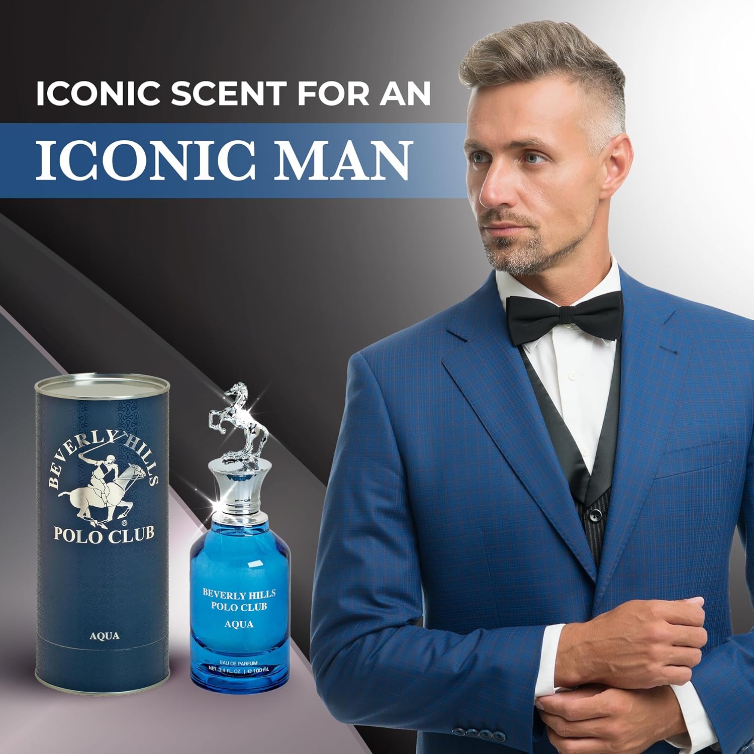 Beverly Hills Polo Club AQUA Eau de Parfum for Men - 3.4 Fl Oz (103.5ml) Long-Lasting Aquatic Fragrance | Sophisticated Scent with Iconic Metal Horse Cap & Premium Cylinder Gift Box - Image 2