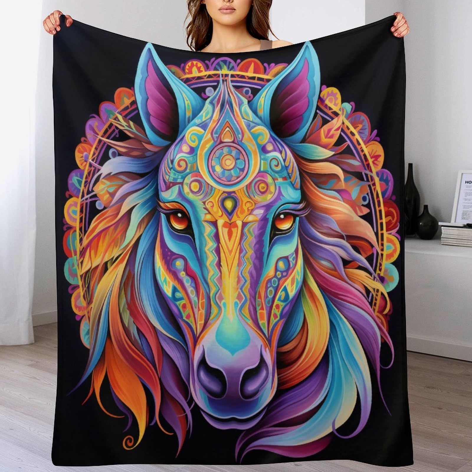 Couverture cheval en flannel douce 100x130 cm pour lit et canapé