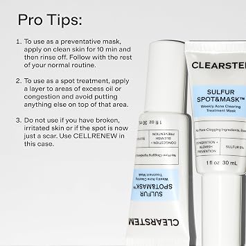 CLEARSTEM SULFUR SPOT&MASK Face Mask for Acne - Sulfur Spot Cleanser Facial Mask - Weekly Acne Face Mask for Clear & Smooth Skin - Made with Kaolin Clay & Glycolic to Reduce Blackheads & Blemishes