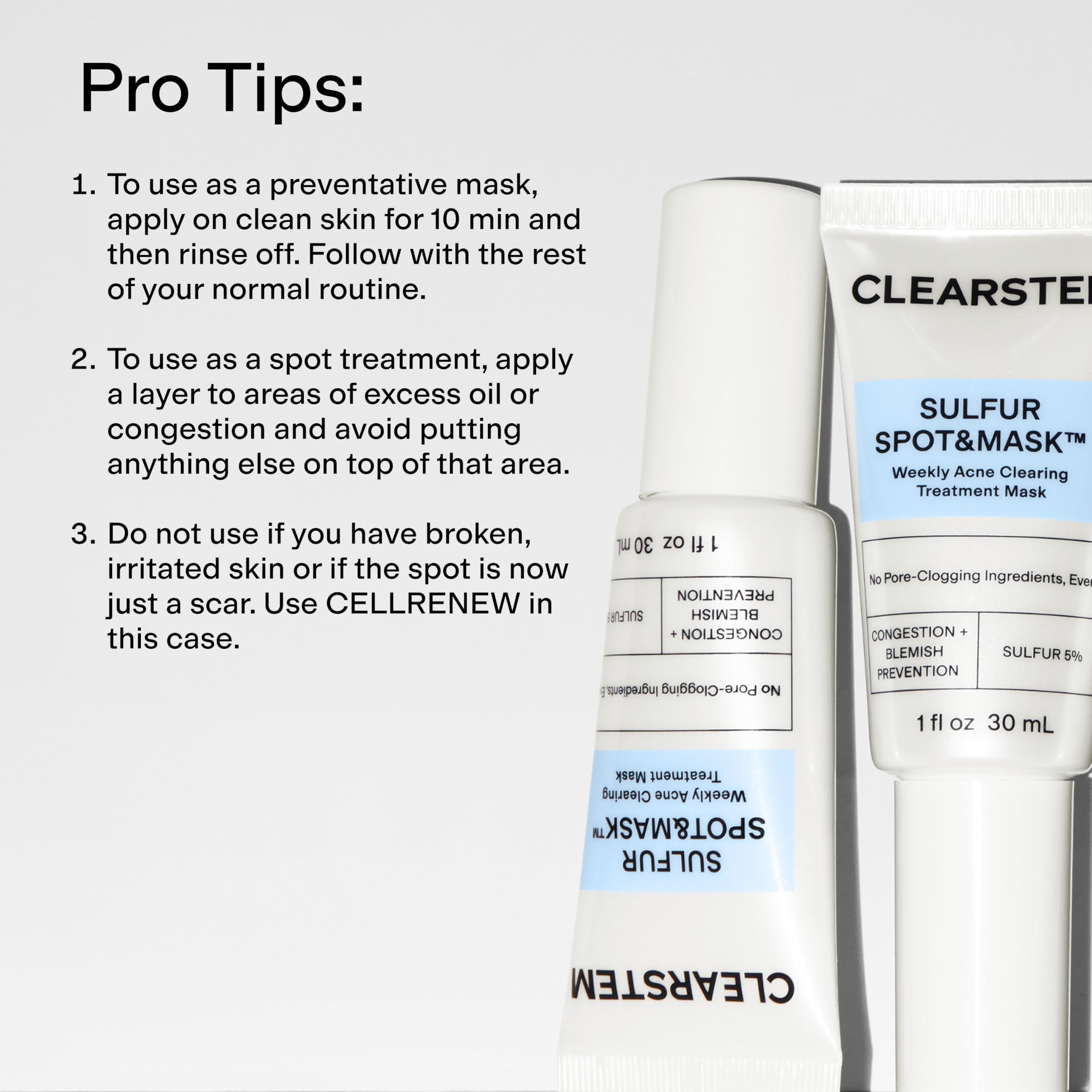 CLEARSTEM SULFUR SPOT&MASK Face Mask for Acne - Sulfur Spot Cleanser Facial Mask - Weekly Acne Face Mask for Clear & Smooth Skin - Made with Kaolin Clay & Glycolic to Reduce Blackheads & Blemishes