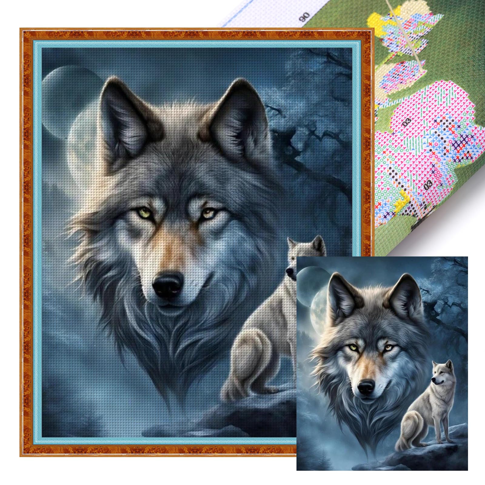 Poetrydraw 11Ctacc-12084__C__40x50 Moonlit Wolf Full 11Ct Diy Stamped Cross Stitch Kit 40X50cm For Adult Home Decor (11Ctacc-12084 C 40X50)