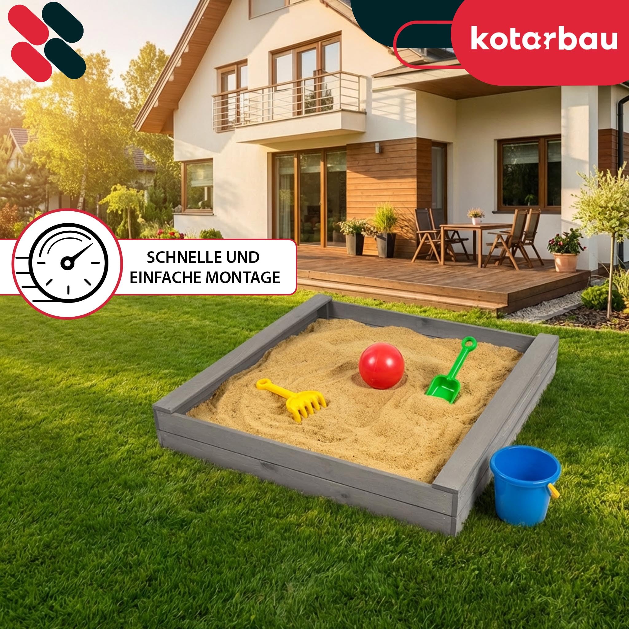 KOTARBAU® Bac à Sable Enfant Exterieur, Bois de Pin Imprégné, 140 x 140 cm