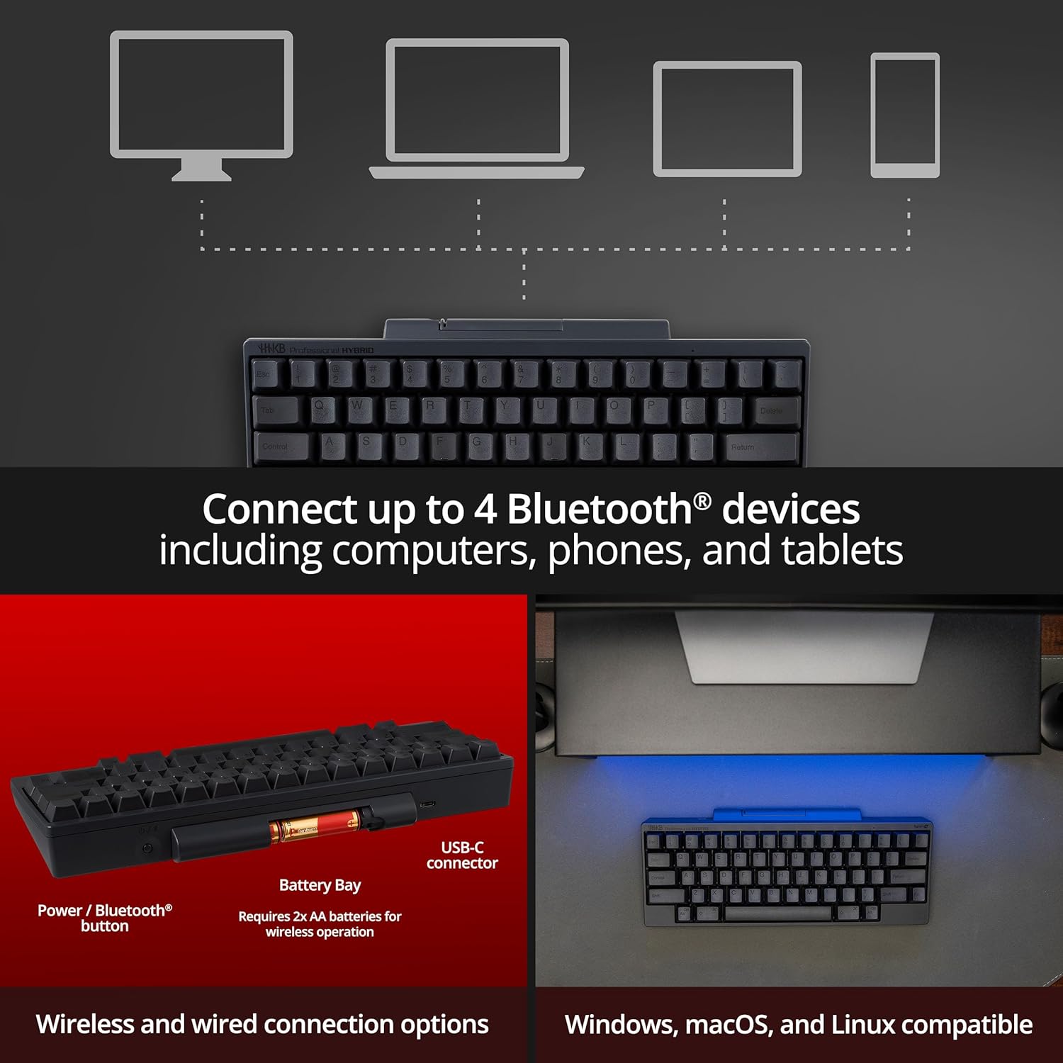 HHKB - Happy Hacking Keyboard Professional Hybrid (Wireless, Bluetooth, Wired, USB, Mac, Windows, White, Blank) with 2 Year Advance Exchange Warranty