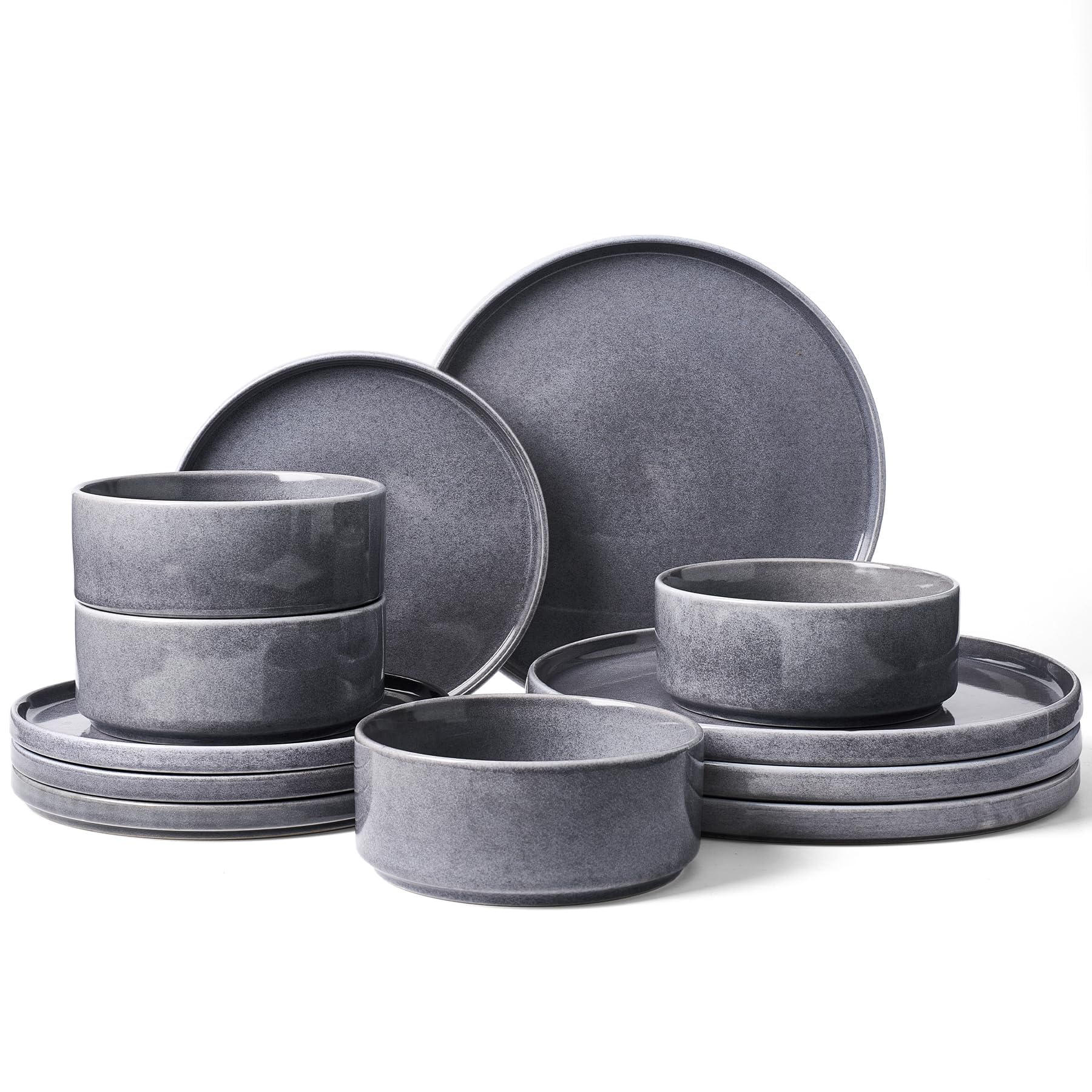 Famiware Annecy 12-Piece Stoneware Dinnerware Set, Misty Blue