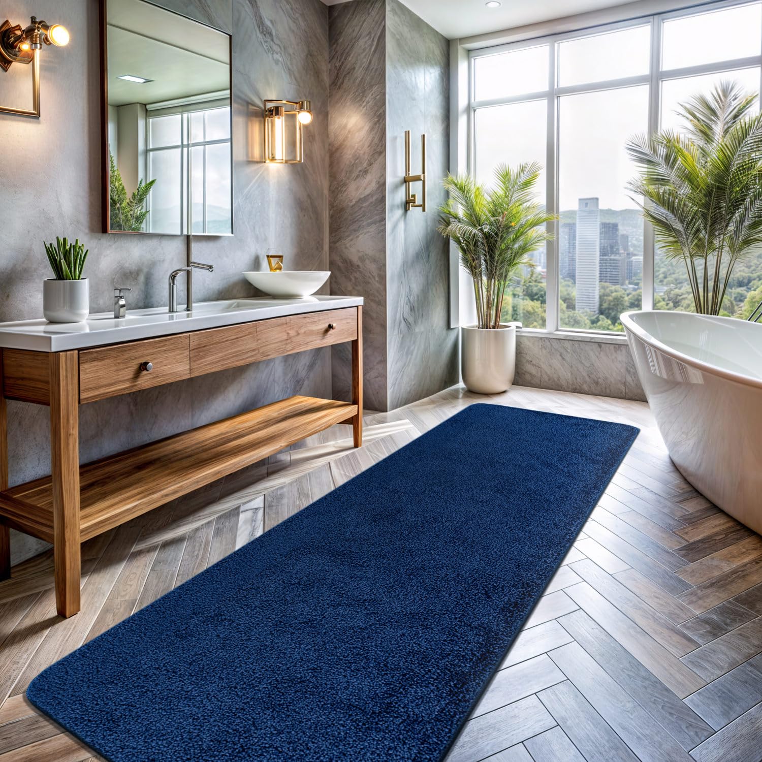 Area Rug 2x7 Navy Runner Washable Indoor Rug Ultra Plus Thick Pile Solid Non Slip Easy to Clean Non Shedding Indoor for Living Room Bedroom Kitchen