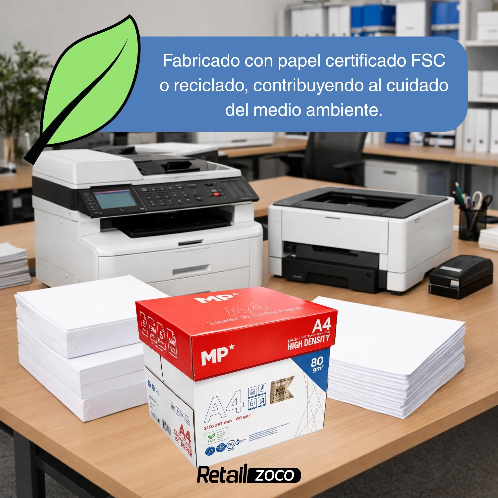 TECHZOCO Papel Fotocopiadora Din A4, Papel de Oficina A4, Papel Multifuncional A4, Papel para Impresora A4, Papel Fotocopiadora, 80 gramos, Tamaño A4, Incluye 5 paquetes de 500 hojas cada uno