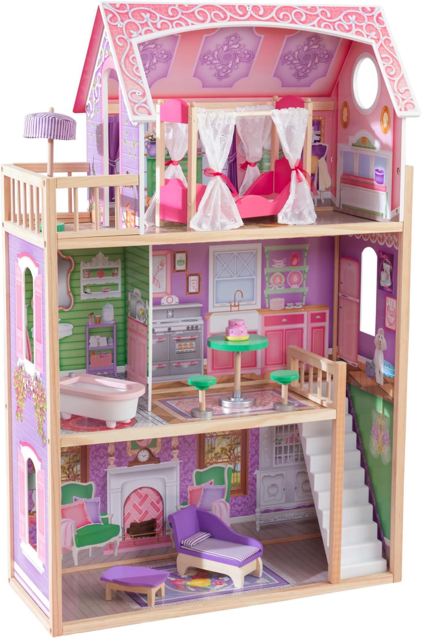65900 Ava wooden Dolls House with Furniture and Accessories Included, 3 Storey Play Set for 30 cm/12 Inch Dolls