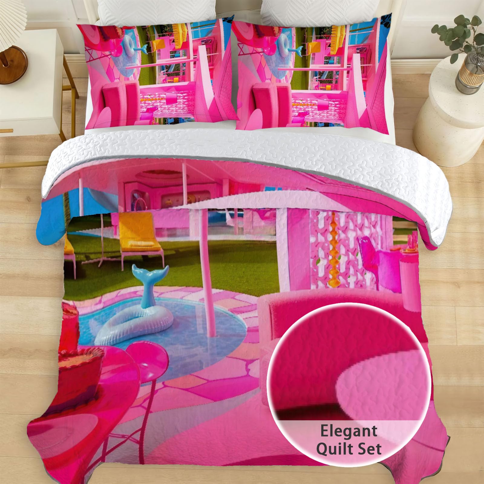 Allenjoy King Size Fashion Doll Quilt Bedspreads Pretty Girl Bed Set Bedding Coverlet Fabric Washable with 2 Pillow Shams SC00248-007