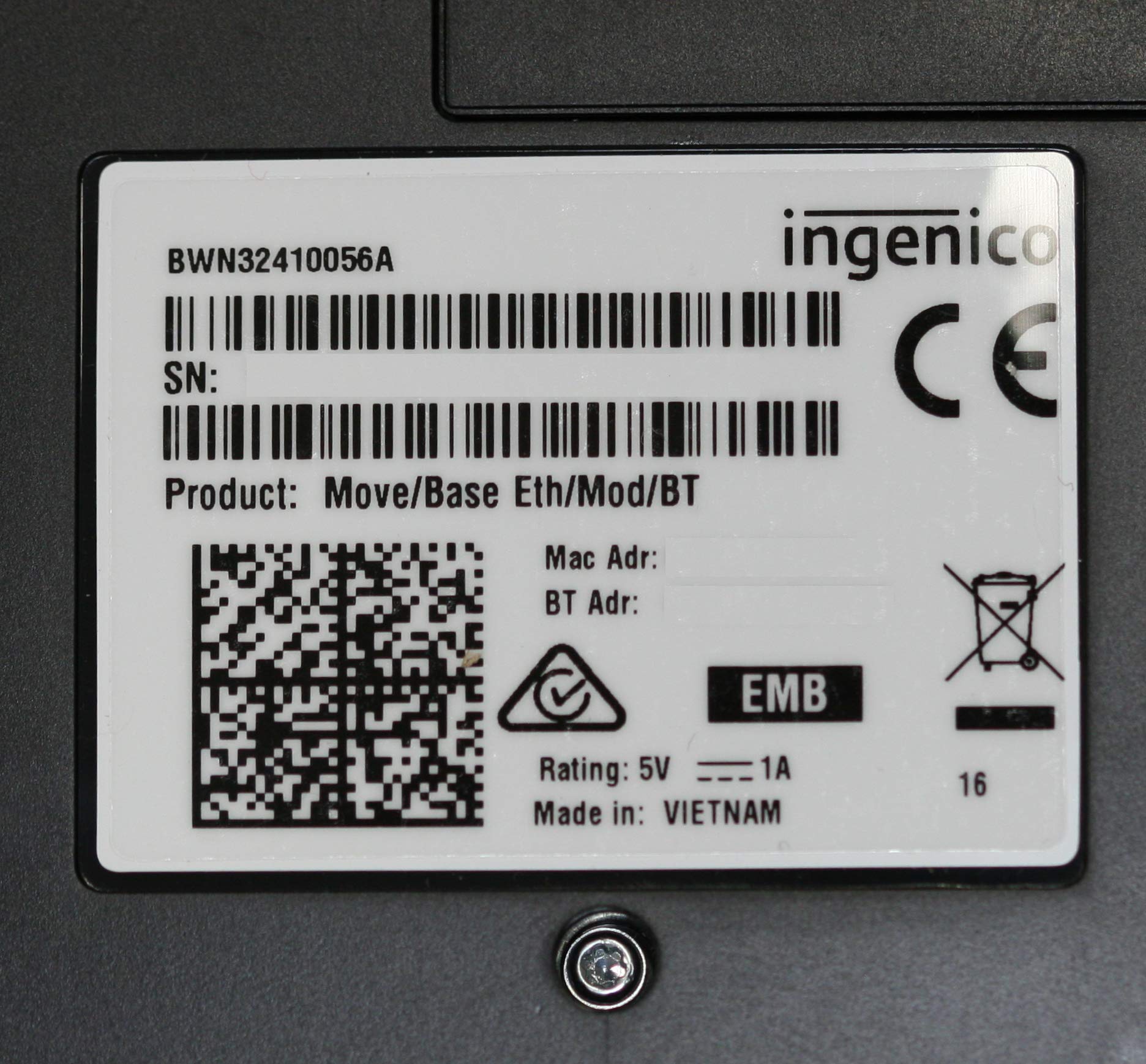 Base de chargement Bluetooth Ingenico Move 3500/5000, complète avec alimentation UK/EU (terminal non inclus)