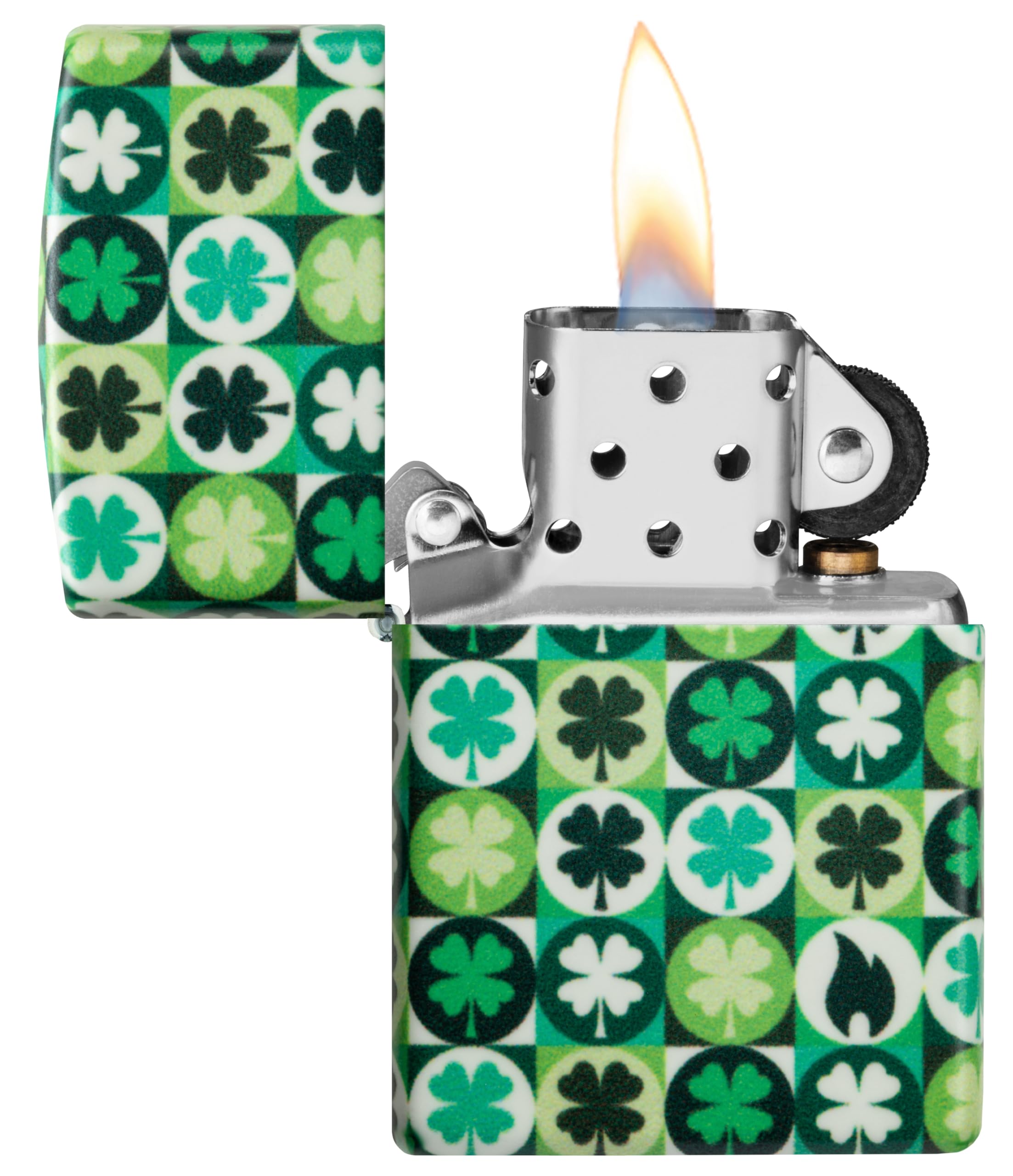 Zippo Briquet Tempête - Modèle Clover avec Trèfles - Vert 540 Color, Lueur dans Le Noir - Rechargeable - Réutilisable - Design Coupe-Vent - Coffret Cadeau - Fabriqué aux États-Unis