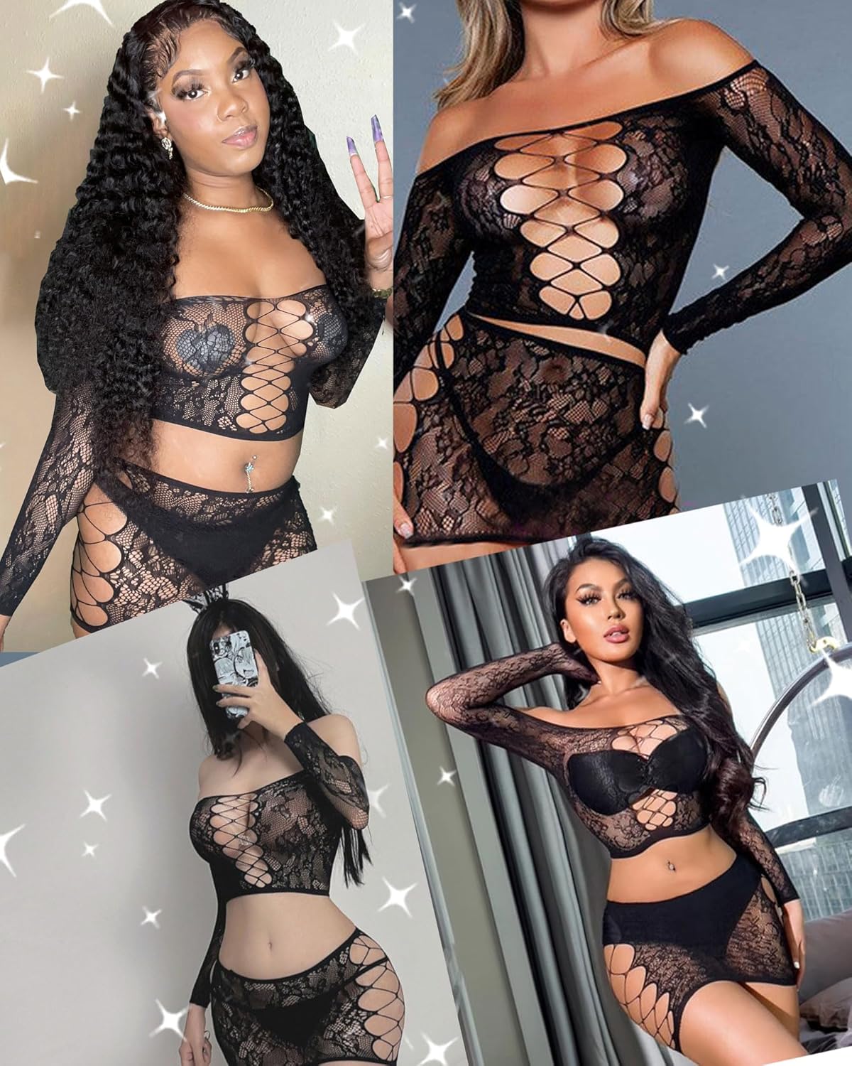 XIUSEMY Women Lingerie Set Sexy Bodysuit Two Piece Babydoll Chemise Nightwear - Image 6