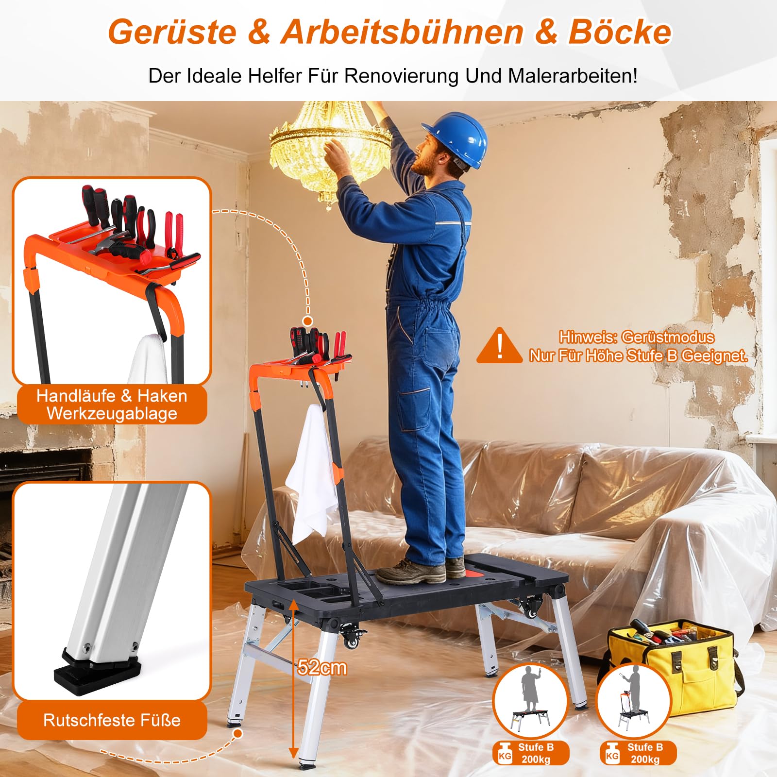 TLGREEN 7 in1 Klappbare Werkbank höhenverstellbar,Tragbare Werkbank Mobil,Arbeitstisch Klappbar,100-200kg Tragkraft,Multifunktionstisch mit 4 pcs Rollen,Werktisch Spanntisch für Werkstatt,Haus,Büro