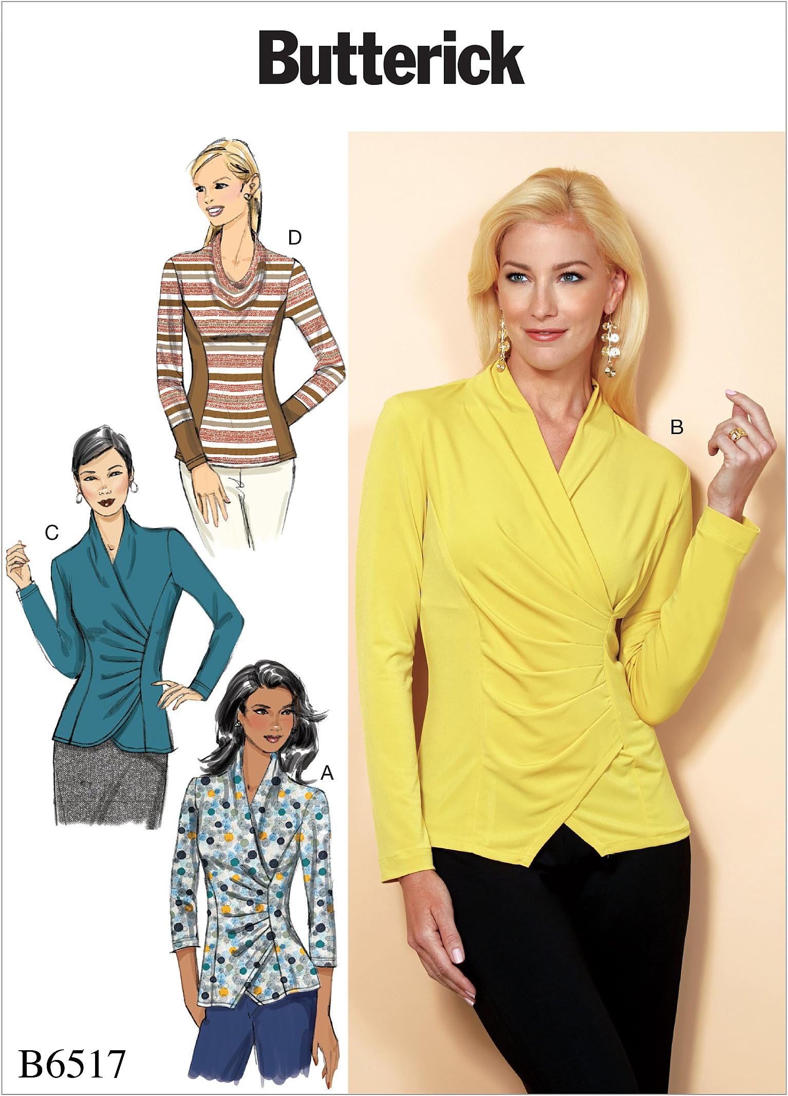 Butterick Patterns B6517E50 Top with Pleat and Options