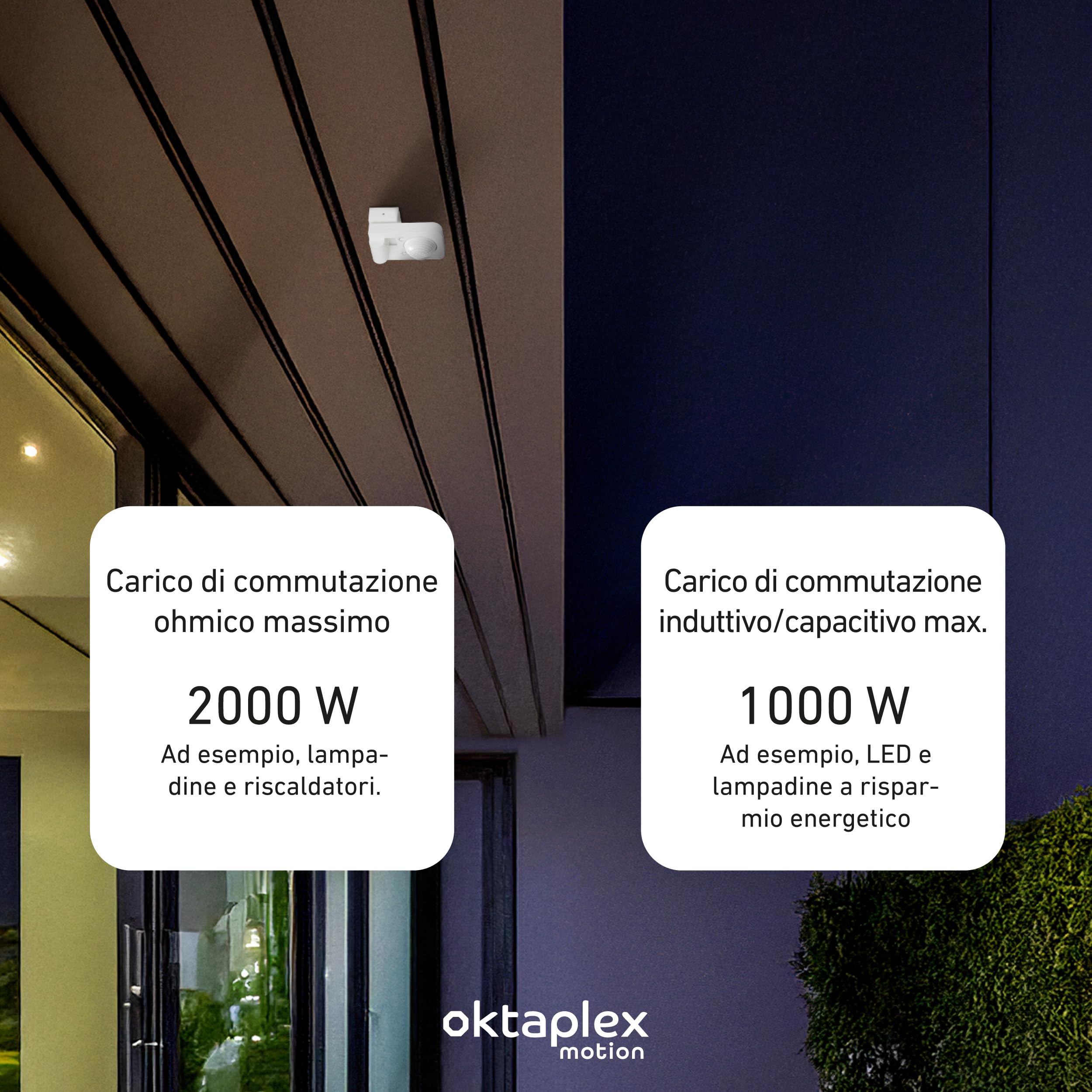 Oktaplex Tea set da 2 sensori di movimento per esterni Bianco 9 m | Sensore di movimento da superficie orientabile 360 ​​gradi 9 m IP65 230 V per soffitto e parete