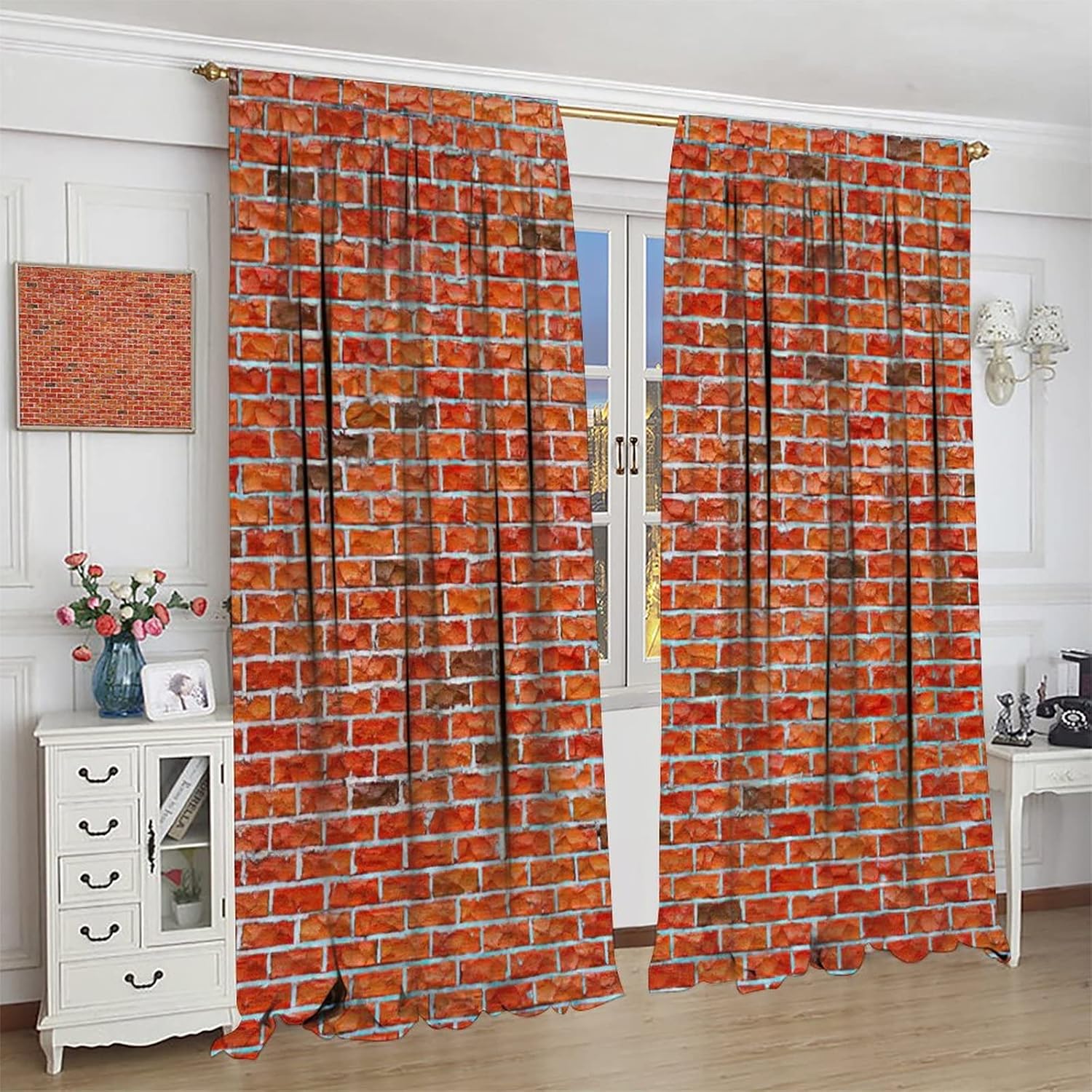 Brick Wall Blackout Window Curtains, Brick Wall with Bricks Vintage Style Rustic Country Farmhouse Room Darkening Rod Pocket Curtains Windows Drapes for Bedroom Kitchen Living Room Study Room 84x84in