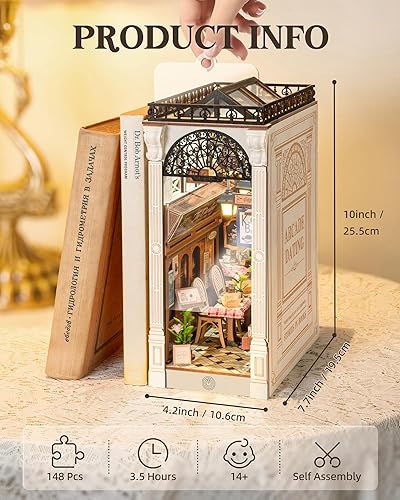 Miniatura 27 de ROBOTIME Kit de rincón de libros en miniatura para casa de muñecas en 3D, rompecabezas de madera 3D, decoración con luz LED para adolescentes