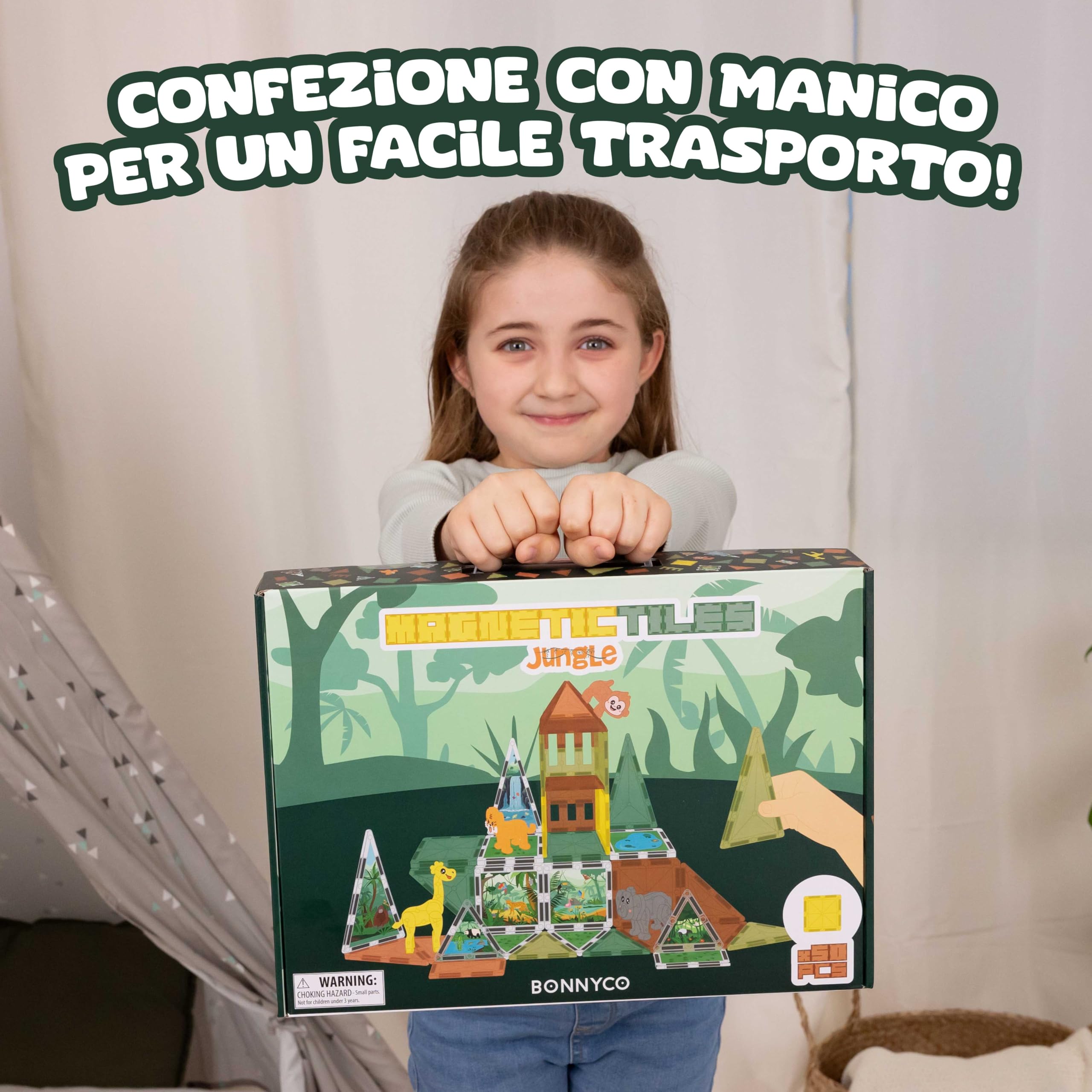 BONNYCO Costruzioni Magnetiche per Bambini con Figure di Animali 50 PCS. Magneti Bambini con Illustrazioni, Tessere Magnetiche. Giochi Magnetici Educativi, Regalo Bambino e Bambina 2D 3D, Natale