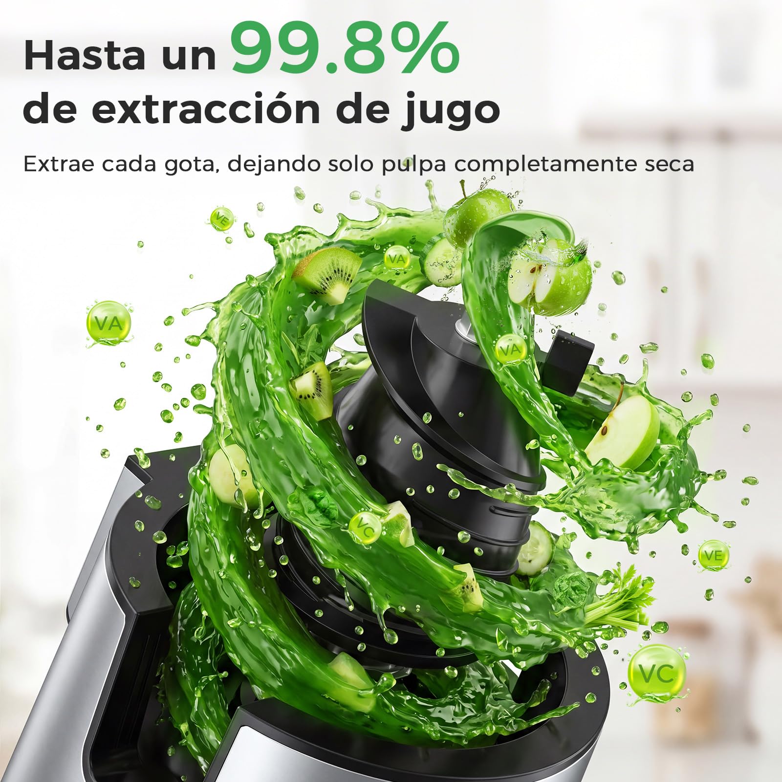 YASHE Extractor de Zumos Prensado en Frío 600W, Boca XL 152 mm para Frutas y Verduras Enteras, Filtro 3 en 1 (Zumo, Sorbete, Leche Vegetal), Alto Rendimiento, Apto Lavavajillas, Sin BPA