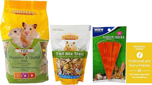 Sunseed Vita Sunscription Diet Hamster Gerbil Food (2.5 libras) con golosinas Trail Mix (5 onzas) - Paquete de folletos masticables y divertidos