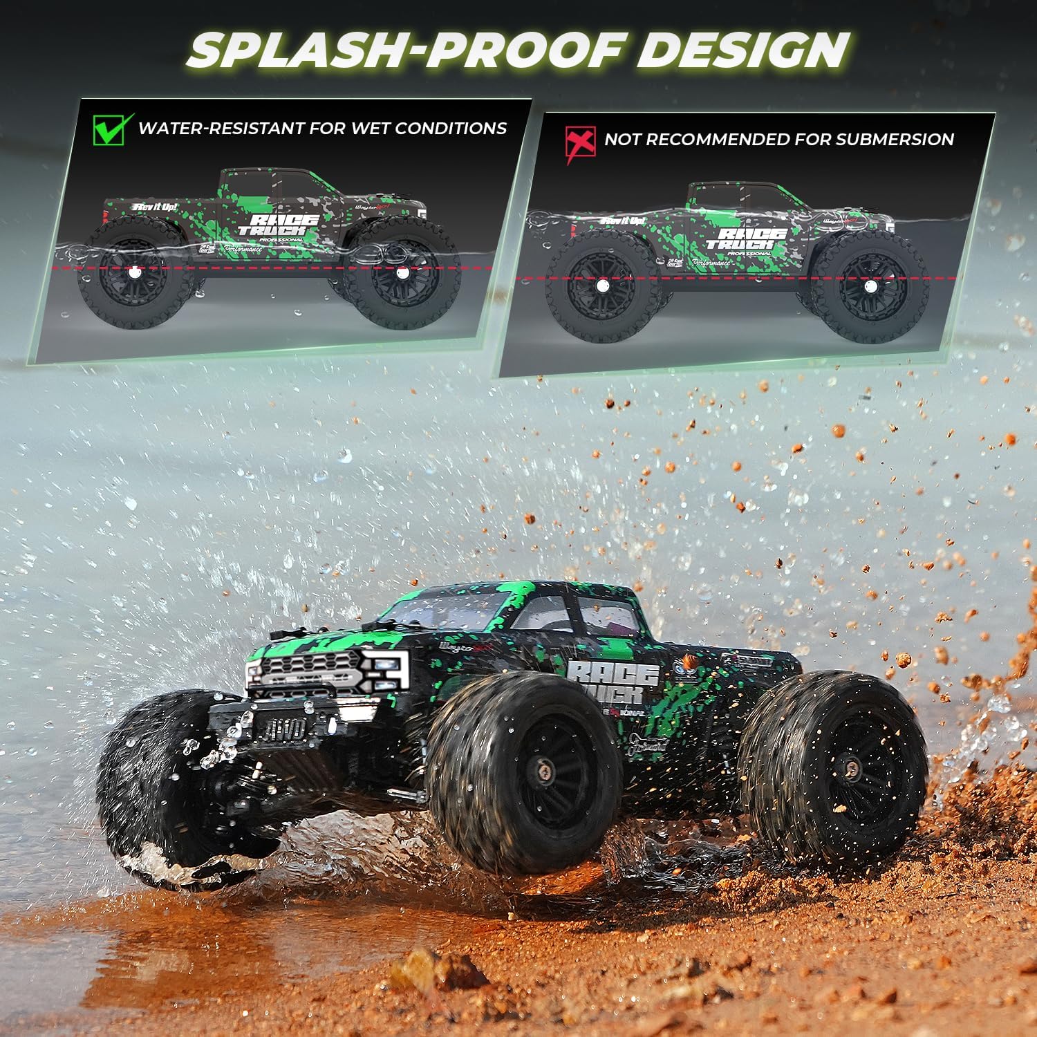 HAIBOXING 1:18 Scale RC Truck 18859E, 4X4 Off-Road Vehicle with Speeds up to 36km/h, Hobby Grade 2.4GHz Remote Control, Water-Resistant Electronics, Two 7.4V Li-Po Batteries for Extended Playtime - Image 7
