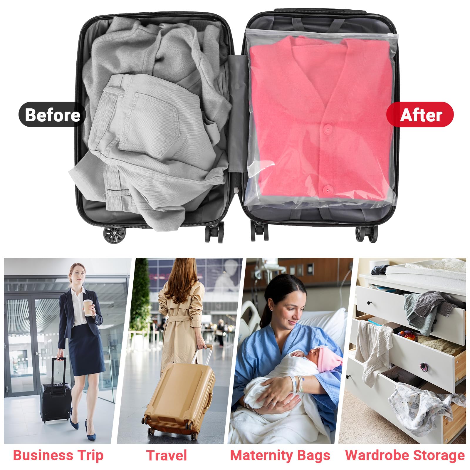 Sacchetti per Maglioni, 50 Pezzi 35 * 40cm Buste Trasparenti per Vestiti, Buste con Zip per Viaggio, Spostare Casa (con Fori di Sfiato)