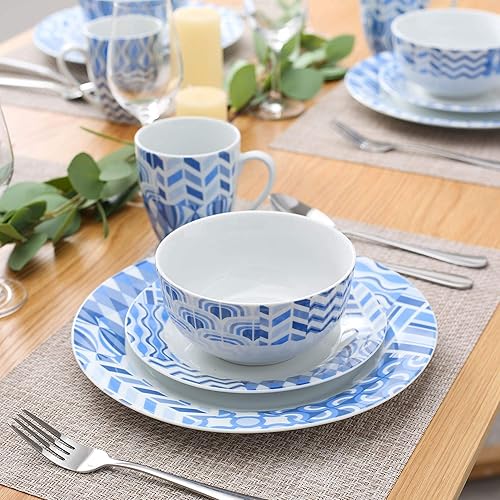 Miniatura 6 de Veweet - Vajilla de porcelana de 16 piezas - Juego de platos con plato extendido, plato de postre, plato hondo y taza - para fiestas, banquetes,