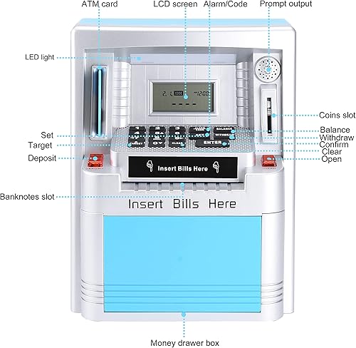 Miniatura 3 de Alcancía LED mejorada para cajero automático 2023 para dinero real para niños con tarjeta de débito, reconocimiento de monedas, alimentador de