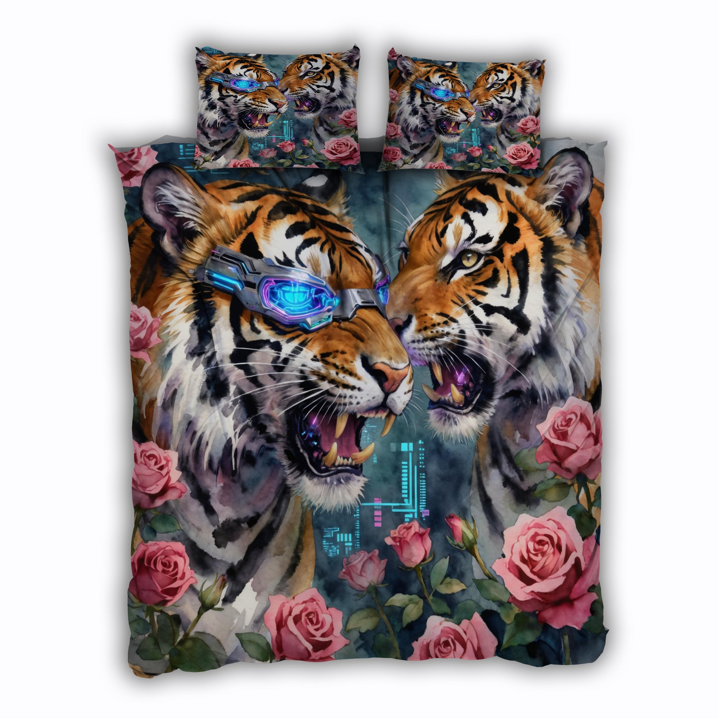 Housse de couette 220x240cm tigre pour une ambiance de chambre jungle vintage chic