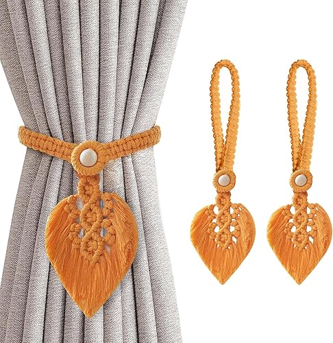 2 alzapaños de cortina hechos a mano, con una cuenta de madera natural, lazos de cortina bohemios para cortinas decorativas rurales para ventanas de