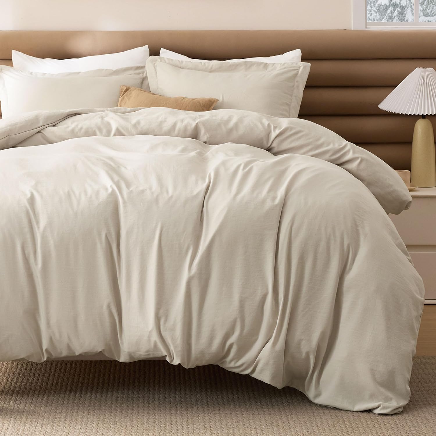 Bedsure Removable Cover with Comforter Duvet Insert Queen - 4 Pieces Beige Prewashed Soft Bedding Set for All Seasons Use, Includes 1 Duvet Cover, 1 Comforter, 2 Pillow Shams