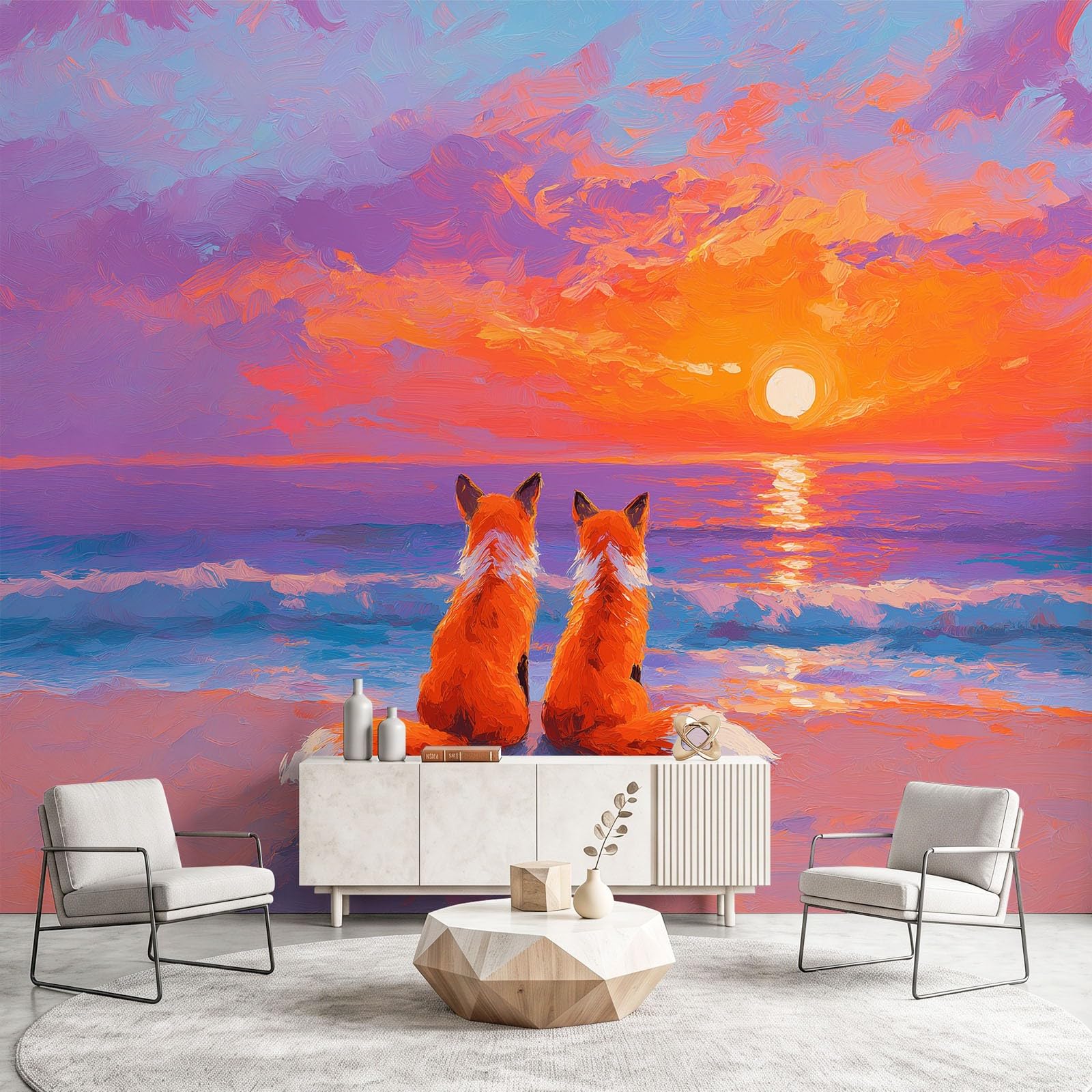 Fototapeta romantyczna, eteryczna, piękna fototapeta dekoracja plakat lis, krajobraz fototapeta funkcja premium mural salon, sypialnia, biuro dekoracja domu