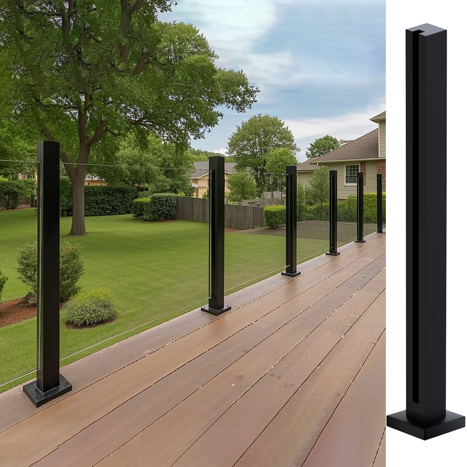 Cvter Poste Para Barandilla de Vidrio Negra: 95cm de Balaustrada de Cubierta de Vidrio Sin tapa con Ranuras para Cubiertas, Escalones, Balcón, Piscina, Jardín, Escaleras. Acero inoxidable — view 21