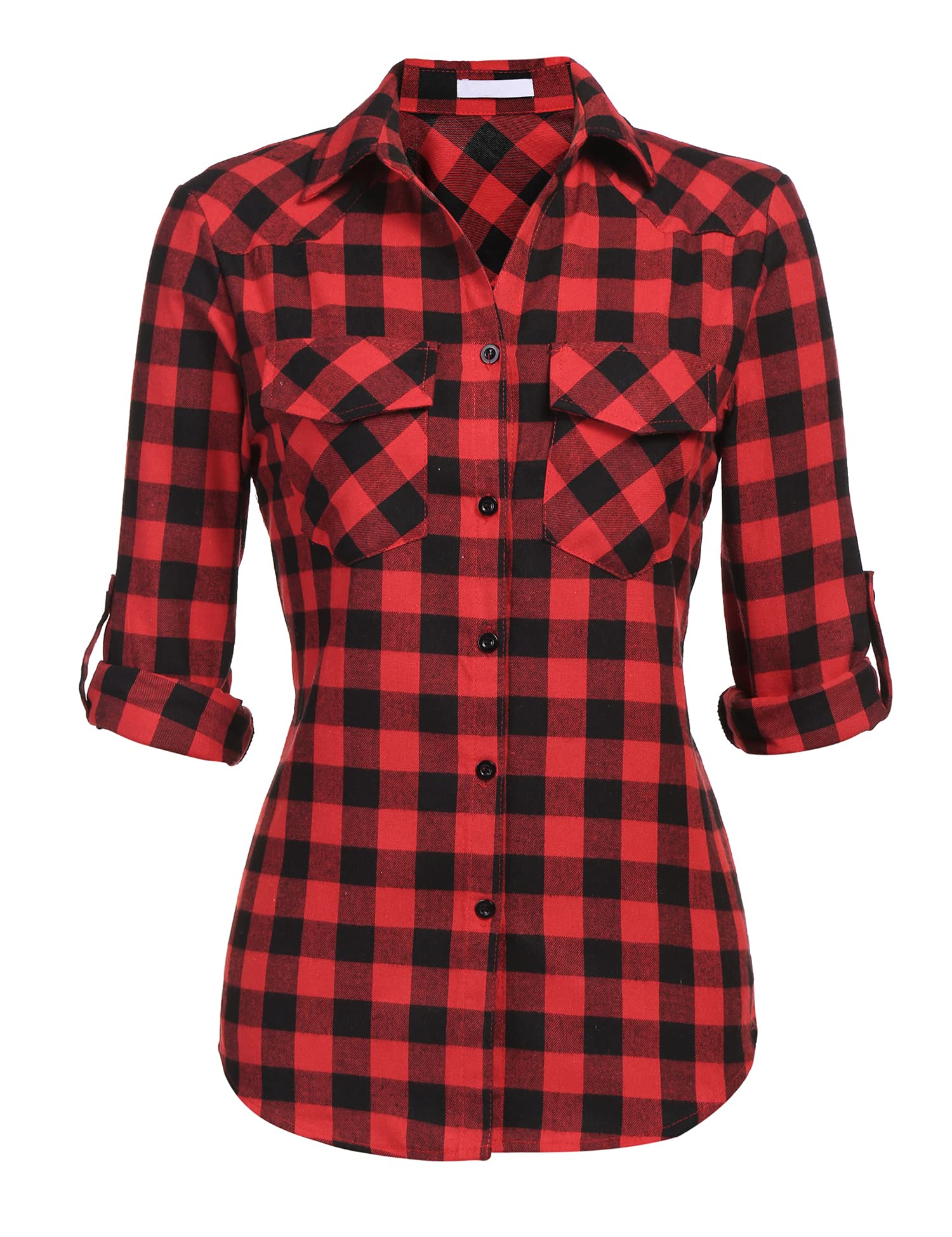 UNibelleWomen's Checked Shirt with Button Placket, Short/Long Sleeve, Oktoberfest Blouse, Checked Tunic, Cotton Tops, Casual V-Neck Tops,