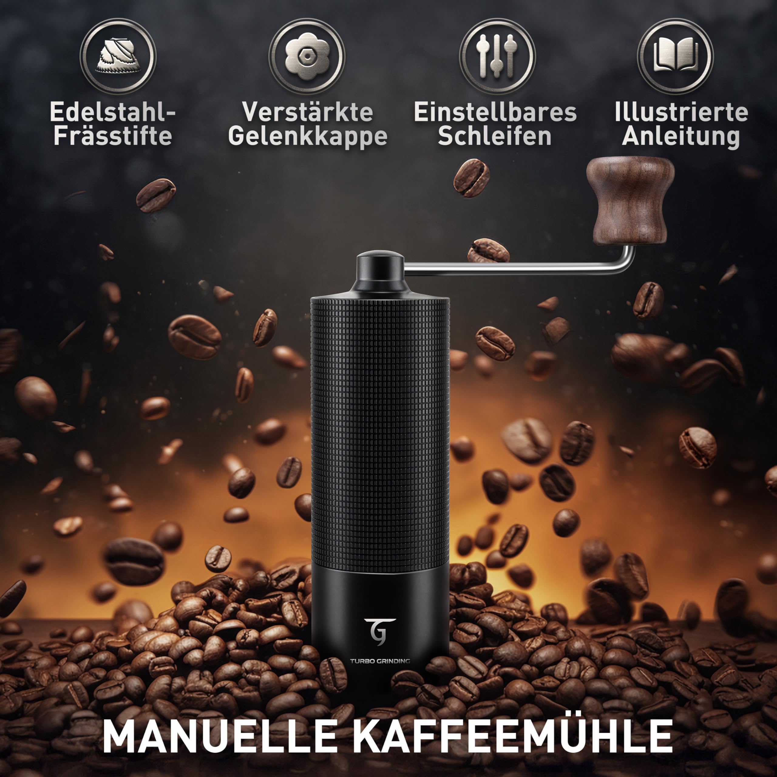 SUNYA Kaffeemühle Manuell mit Kaffeerezeptbuch - Edelstahl Handkaffeemühle mit Kegelmahlwerk Mahlgrad - Präzises Einstellbar Kaffee Handmühle mit Holzgriff (MCG-02 Schwarz)