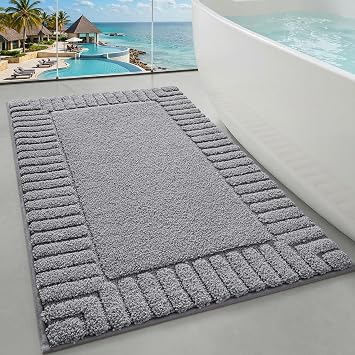 LUMI Soft Bathroom Rugs Absorbent, Non Slip Bath Mat 20x32, Dark Grey