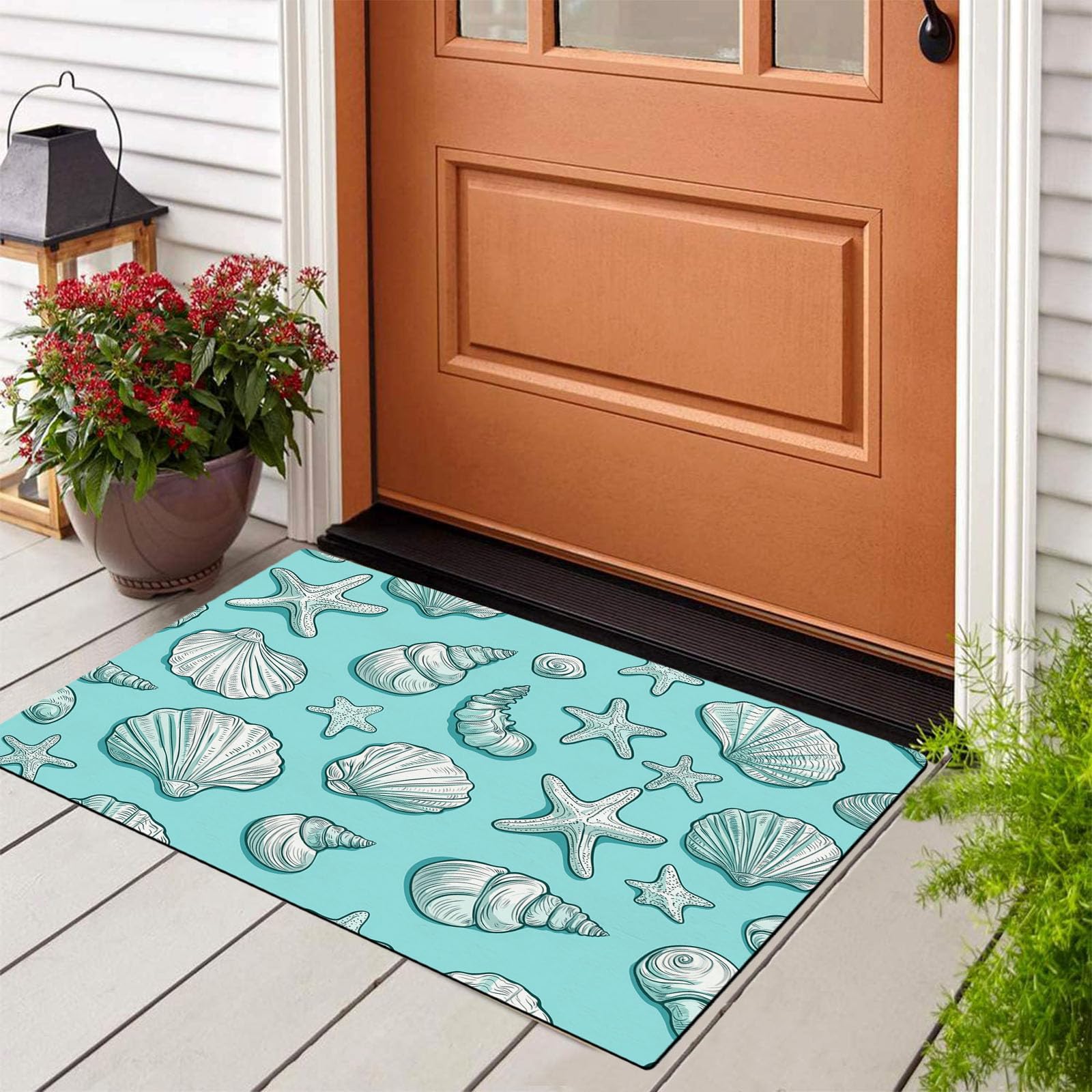 Tapis de porte d'entrée antidérapant avec paillasson intérieur marine
