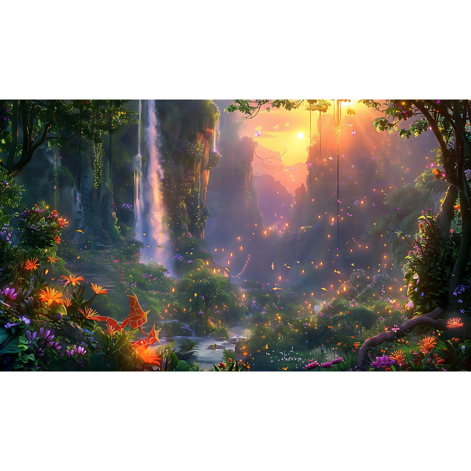 Jungle Fantasy Forest Aquarium Background Fairy Waterfall Tranquil Lake Stream Fish Tank Background Bloom Flowers Shimmering Fairies Reptile Tank Backgrounds Fairy Forest Terrarium Backgrounds 30x12in