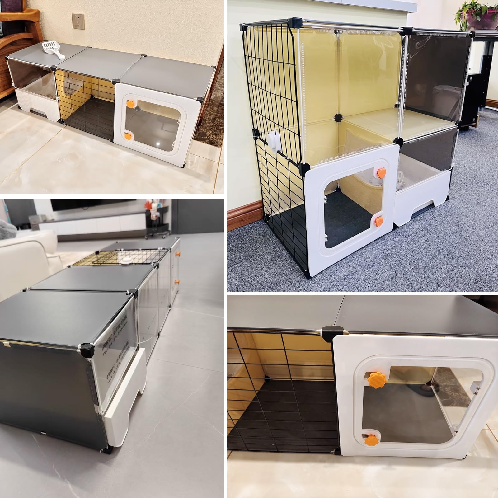 Cage à Chat Intérieure avec Litière Transparent Enclos Spacieux pour 1–2 Chats, Lapin, Petits Animaux, Grande Zone d'exercice pour Chat, Montage Facile(141x46x36CM)